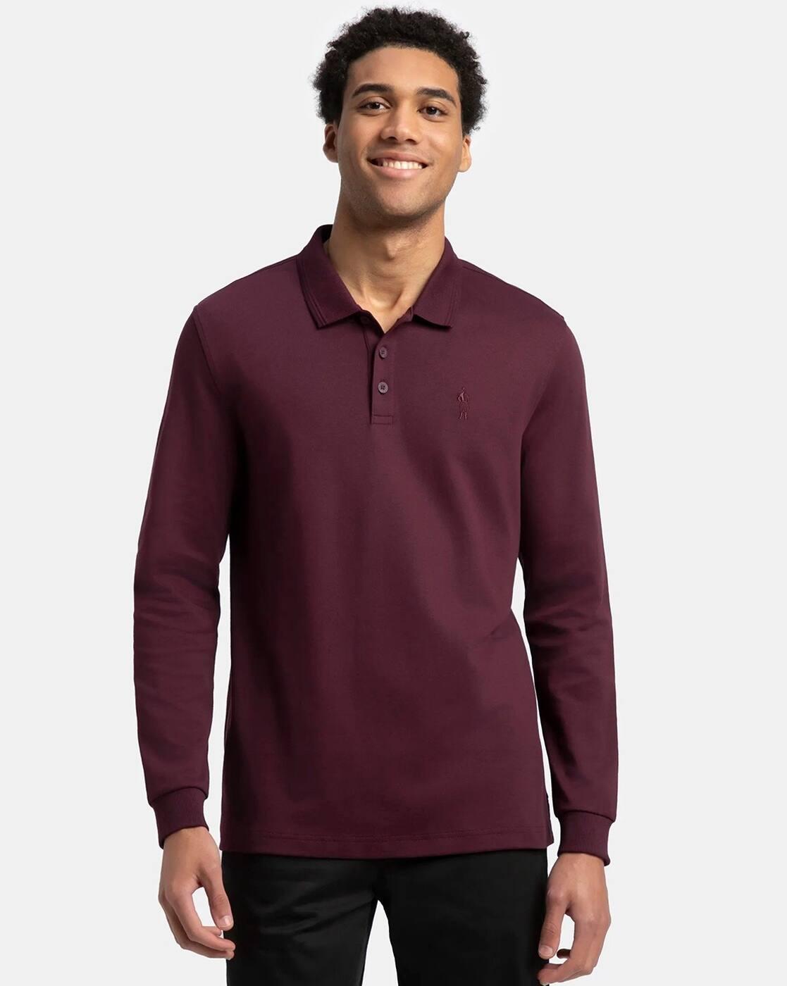 Super Combed Cotton Full Sleeve Polo T-Shirt with Ribbed Cuffs-3914