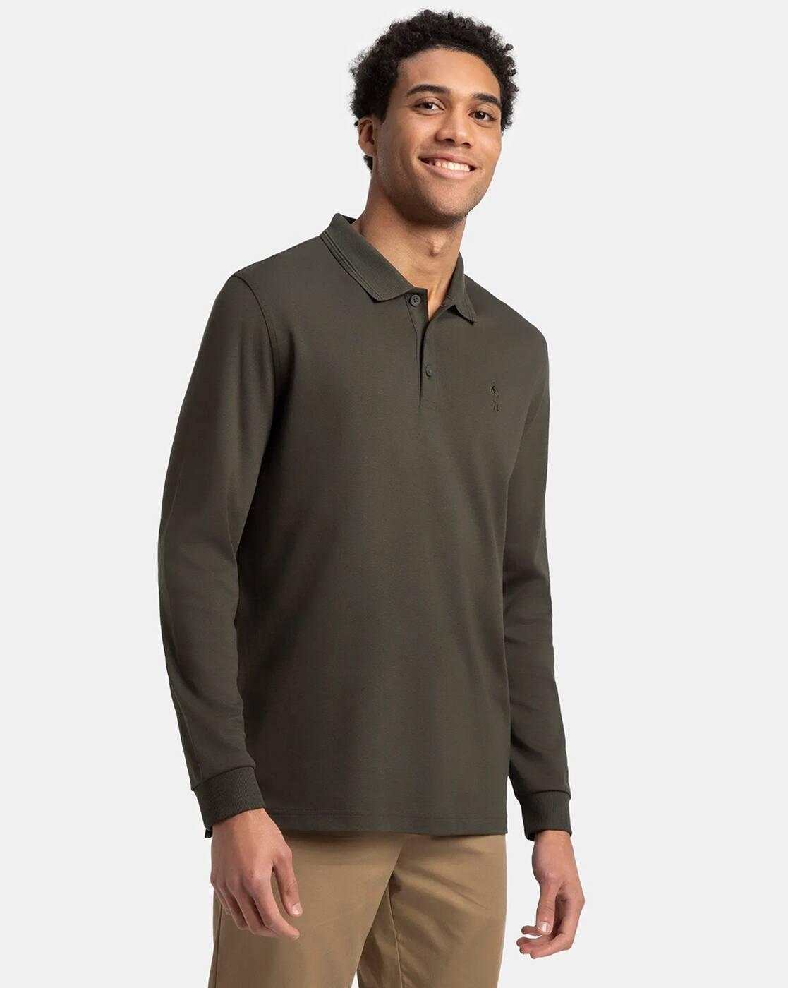 Super Combed Cotton Full Sleeve Polo T-Shirt with Ribbed Cuffs-3914