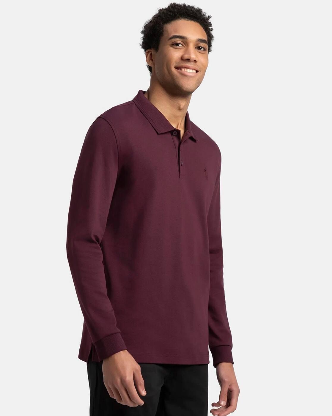Super Combed Cotton Full Sleeve Polo T-Shirt with Ribbed Cuffs-3914