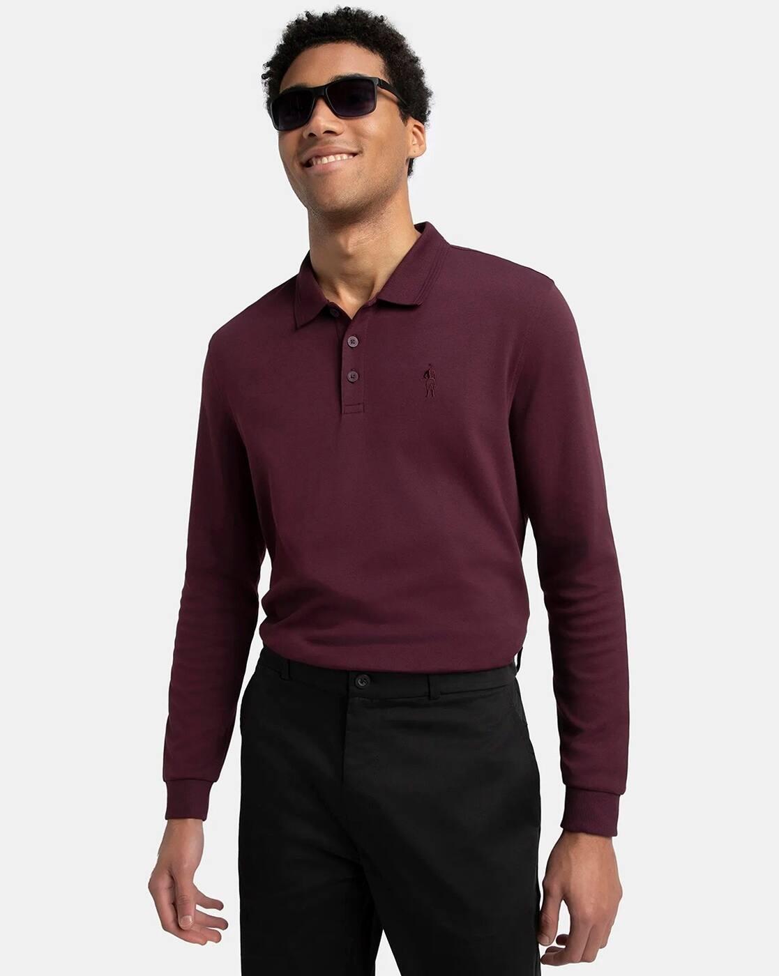 Super Combed Cotton Full Sleeve Polo T-Shirt with Ribbed Cuffs-3914