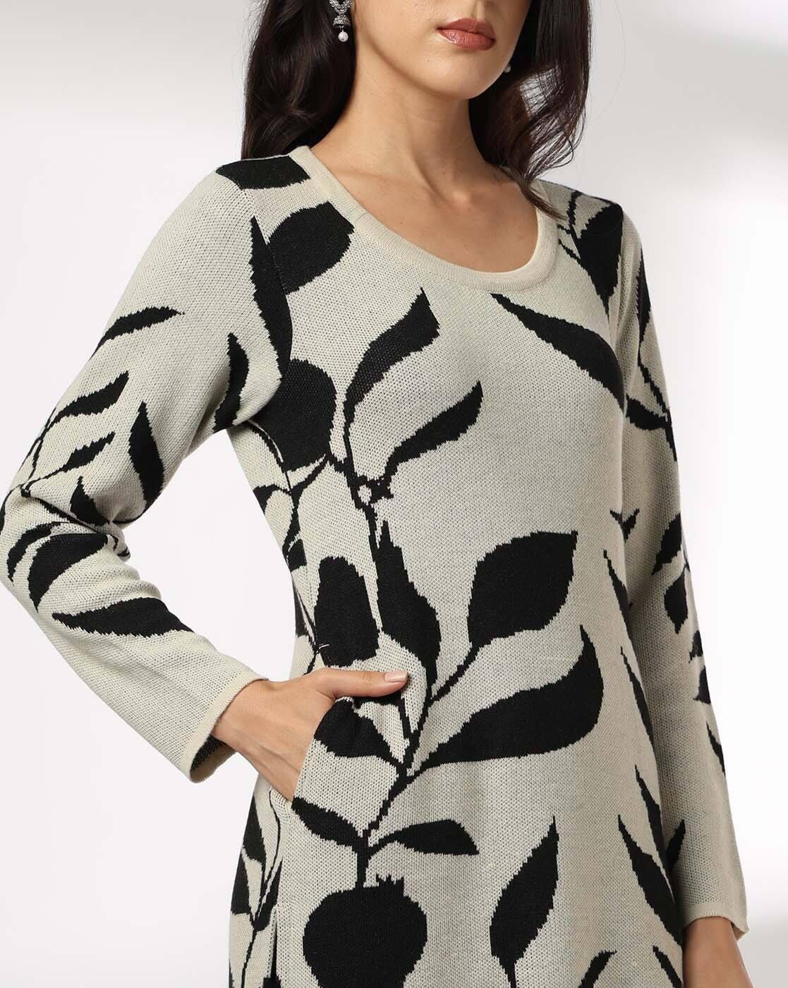 Women Leaf Print Oversized Straight Kurta