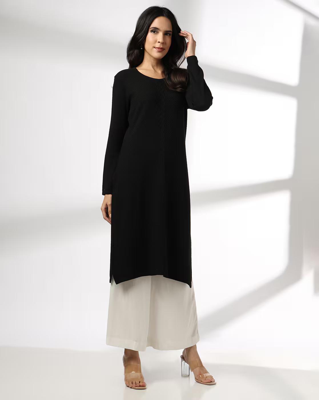 Women Cable-Knit Straight Kurta