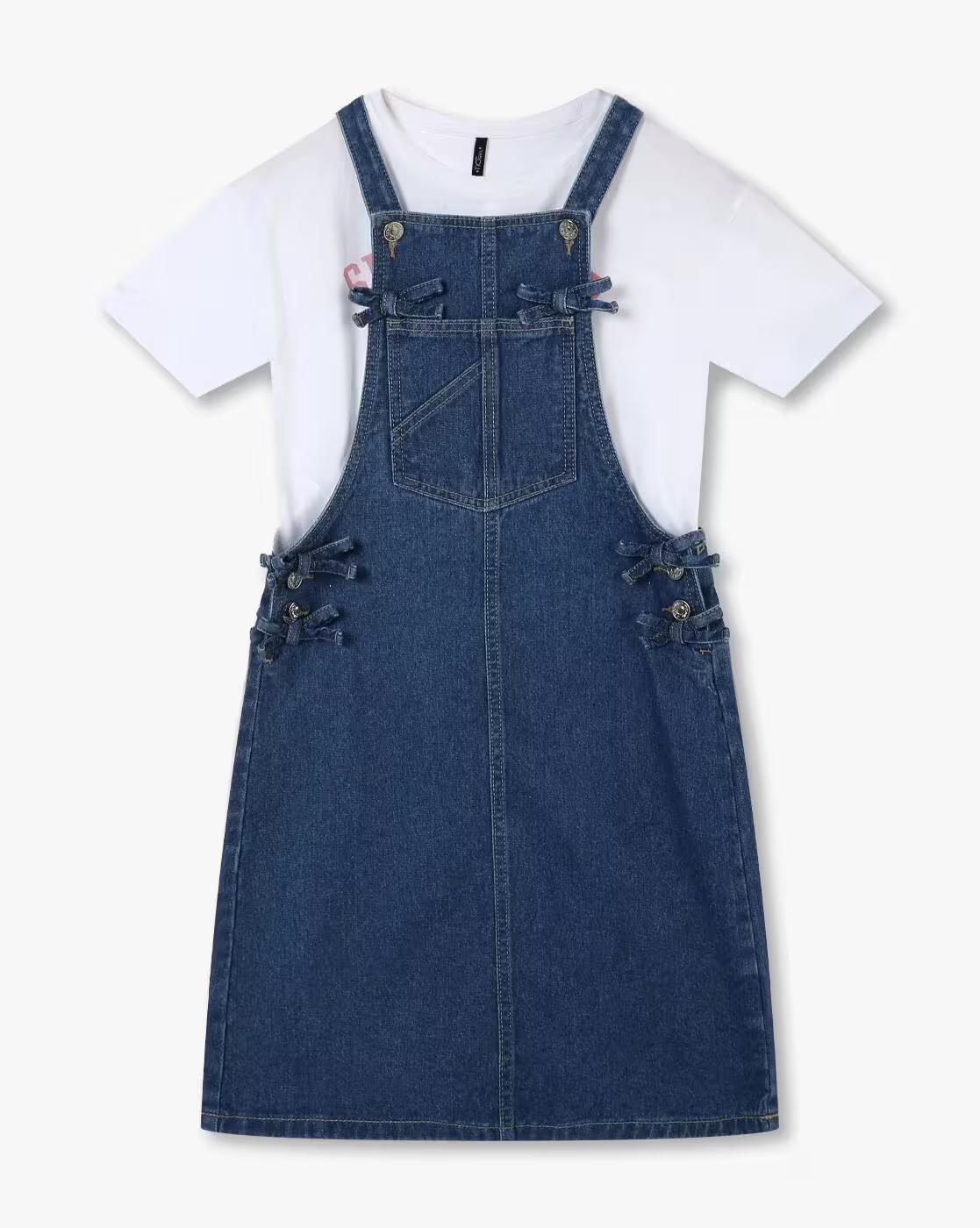 DENIM DUNGAREE WITH GRAPHI, BLUE, 13-14Y