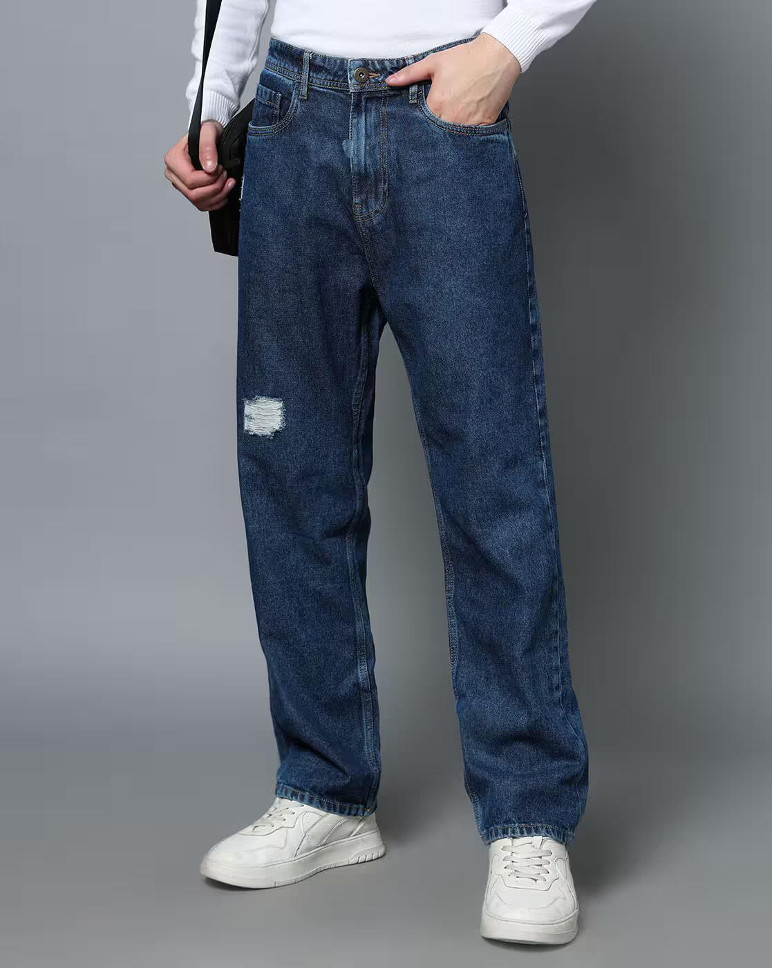 Men Lightly Washed Distressed Regular Fit Jeans