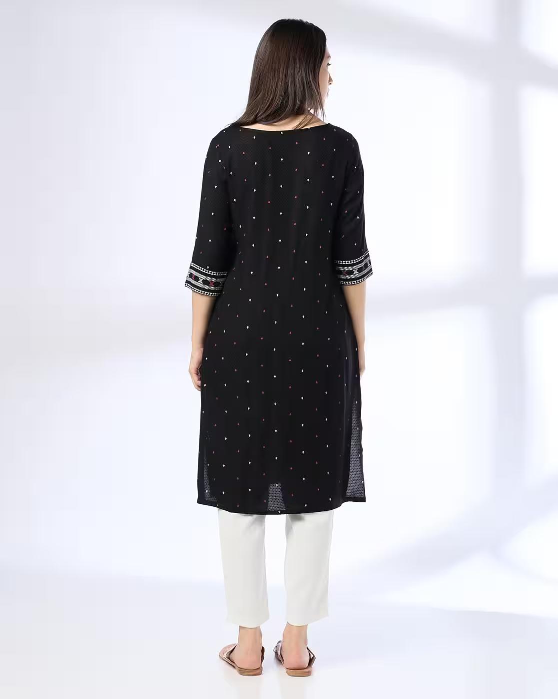 ROUND NECK SHORT PLACKET  CF P, BLACK, L