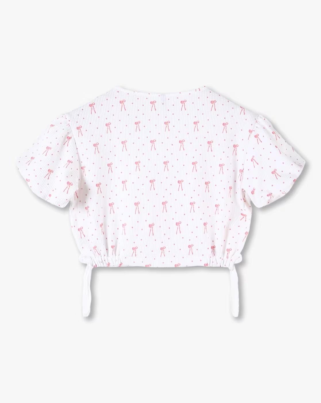 Girls Bow Print Regular Fit Round-Neck Top