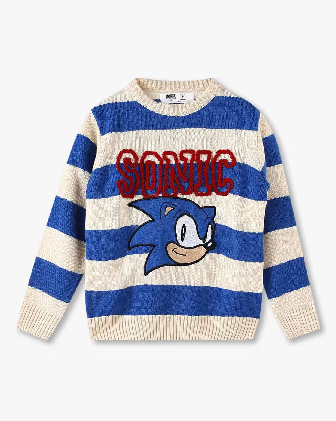 Boys Sonic Print Round-Neck Sweater