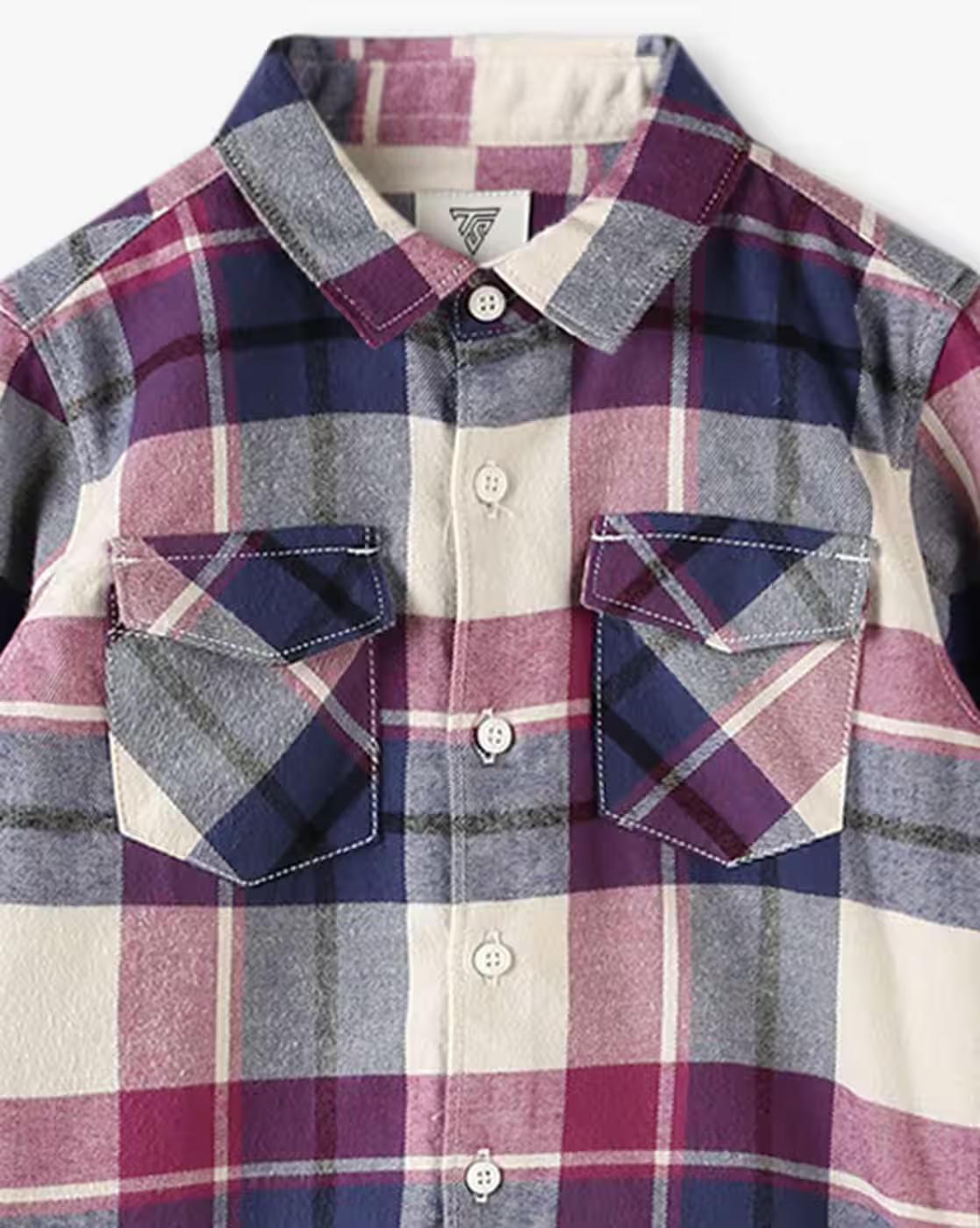 Boys Checked Relaxed Fit Shirt with Flap Pockets