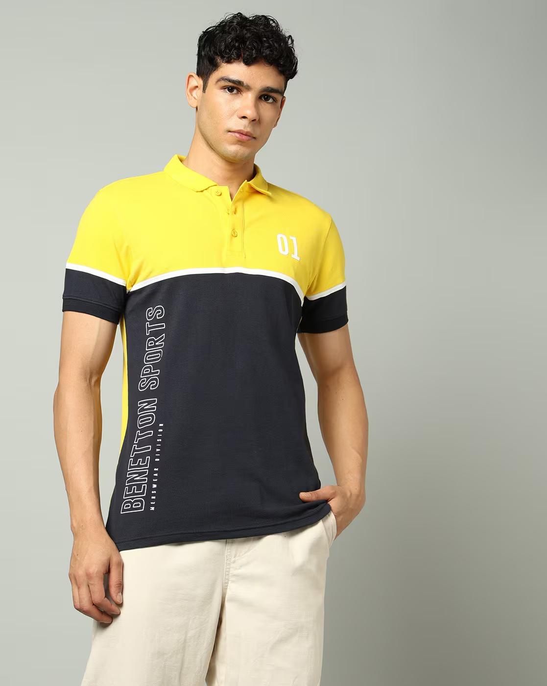 Men Colourblock Regular Fit Polo T-Shirt