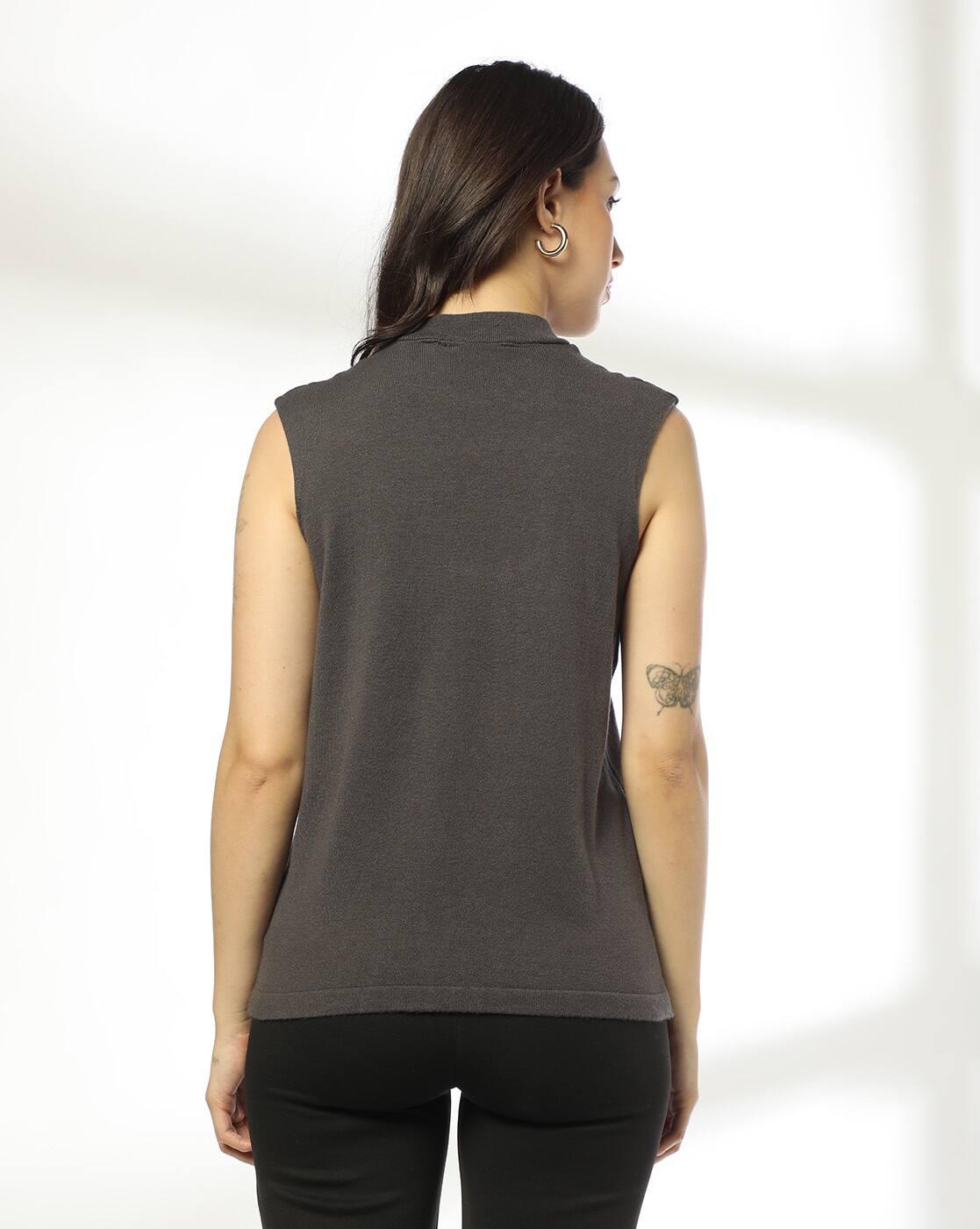 Women Embellished Slim Fit High-Neck Top