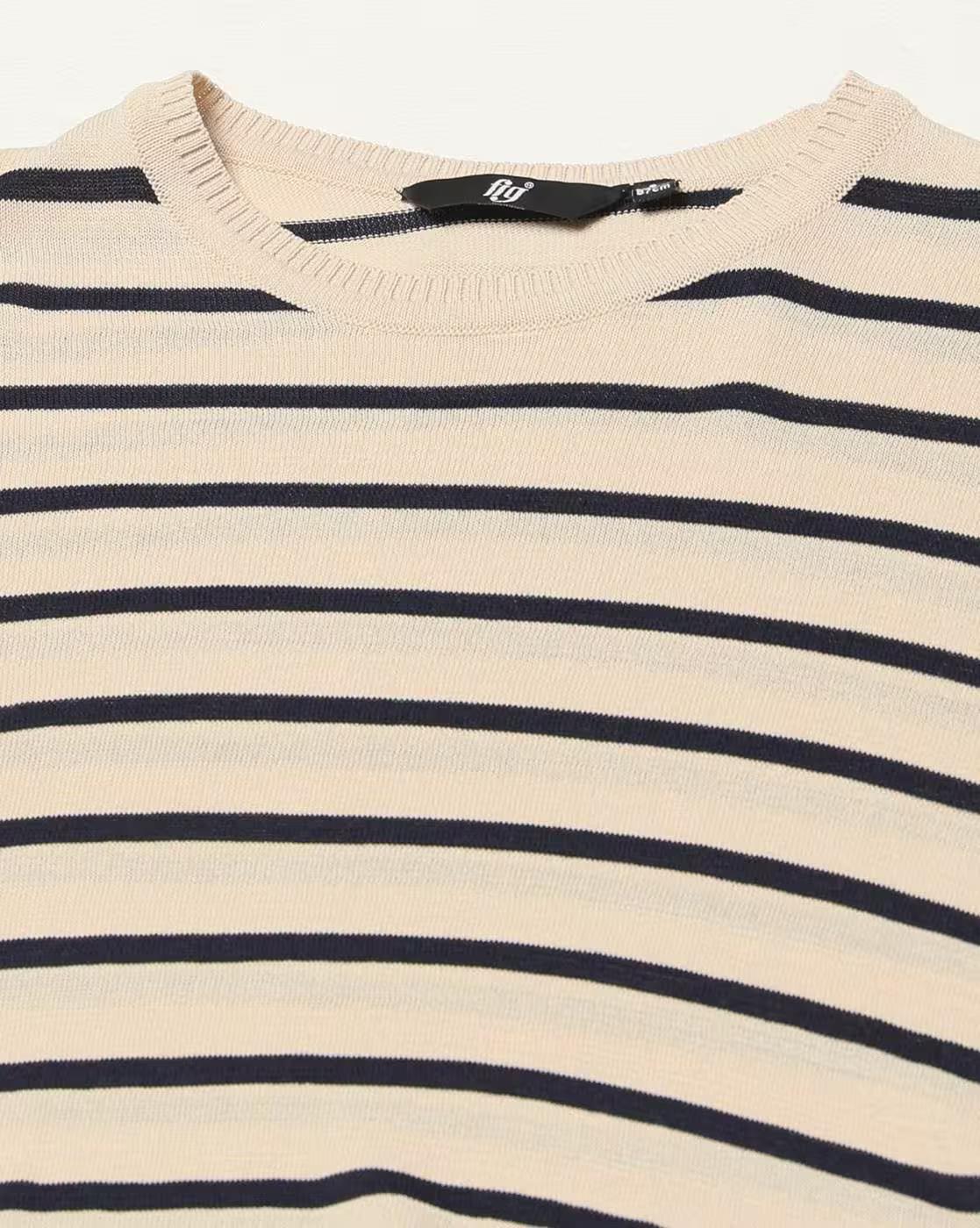 ROUND NECK STRIPER PULLOVER, Mauve, XL