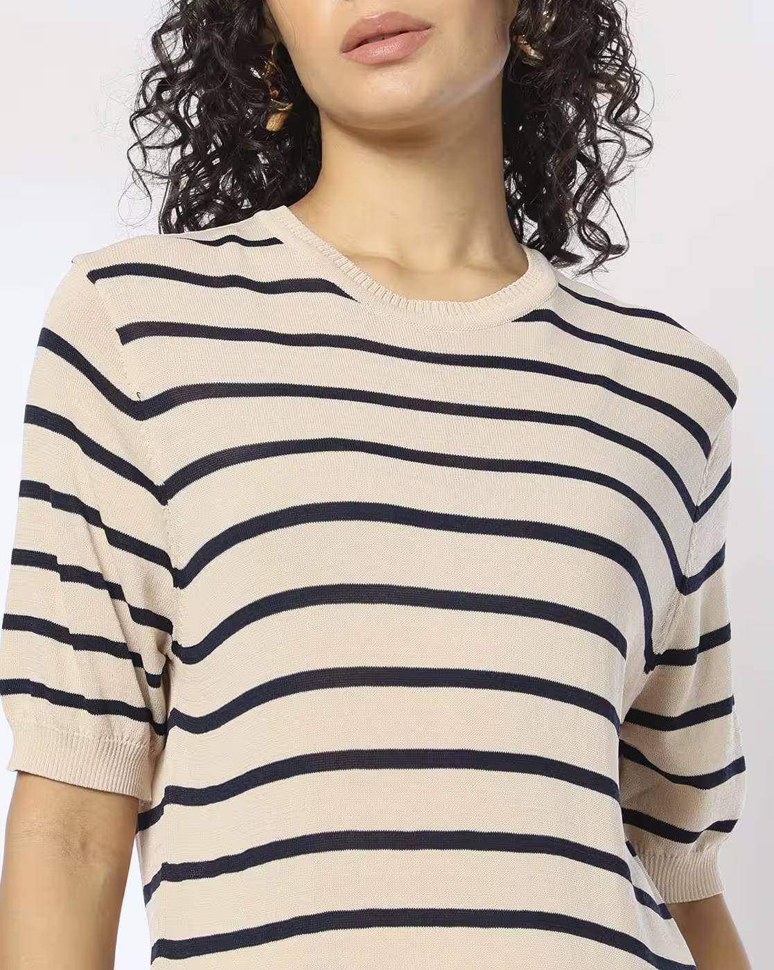 ROUND NECK STRIPER PULLOVER, Mauve, XL