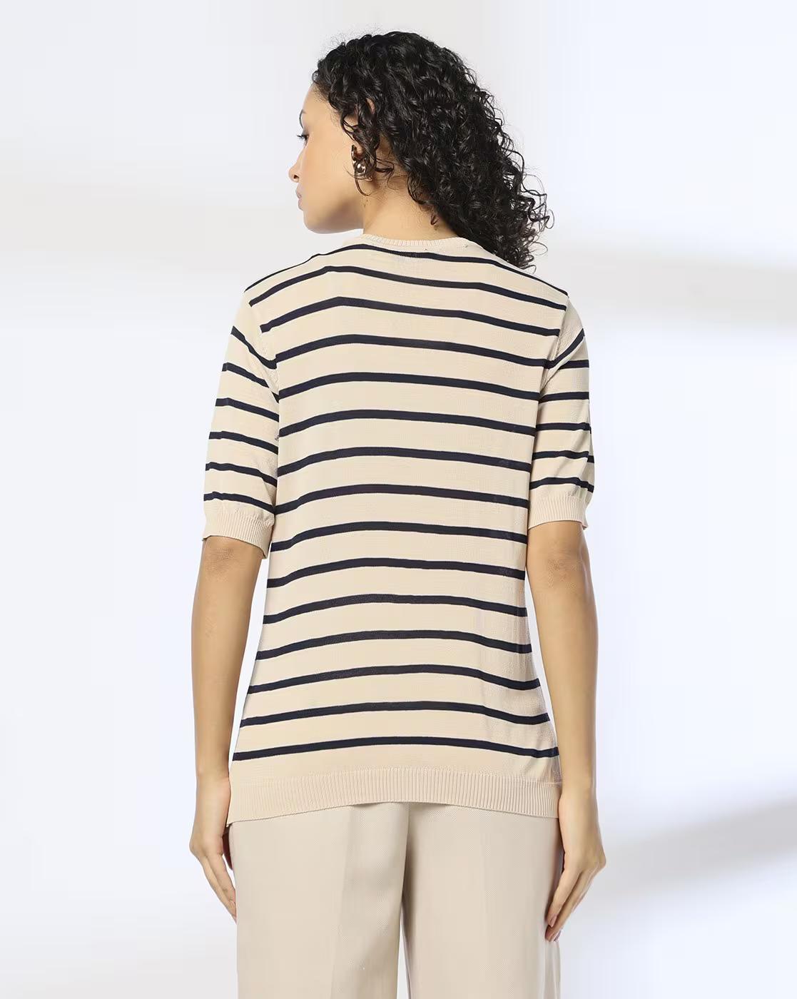 ROUND NECK STRIPER PULLOVER, Mauve, XL