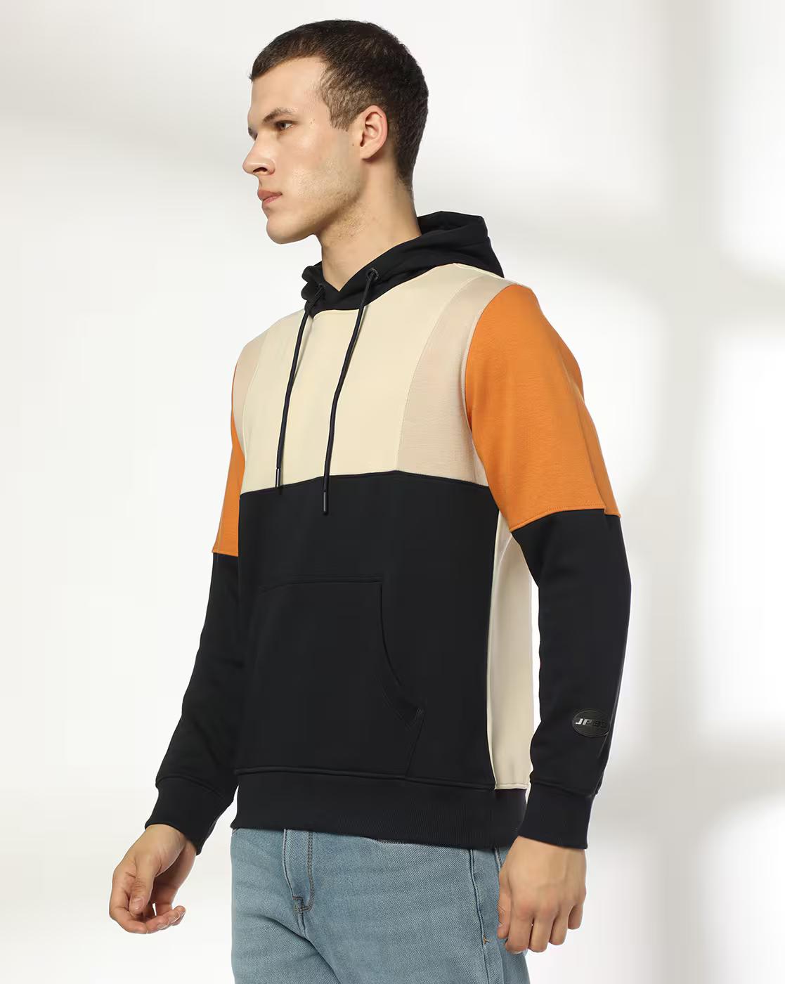 Men Colourblock Slim Fit Hoodie