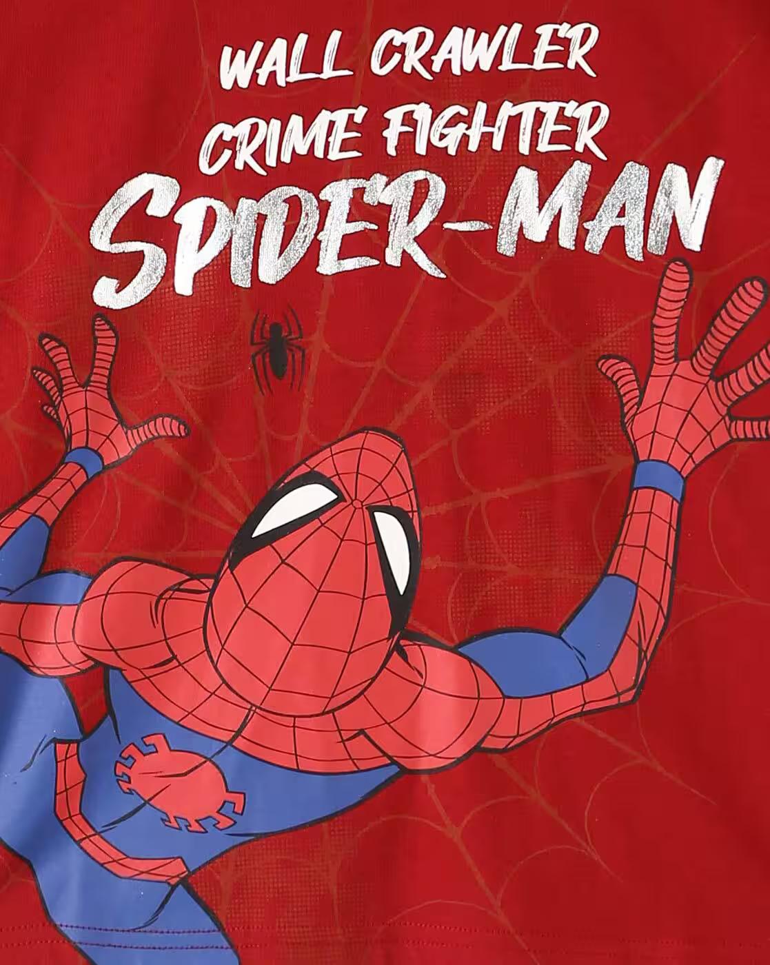 Boys Spiderman Print Relaxed Fit Crew-Neck T-Shirt