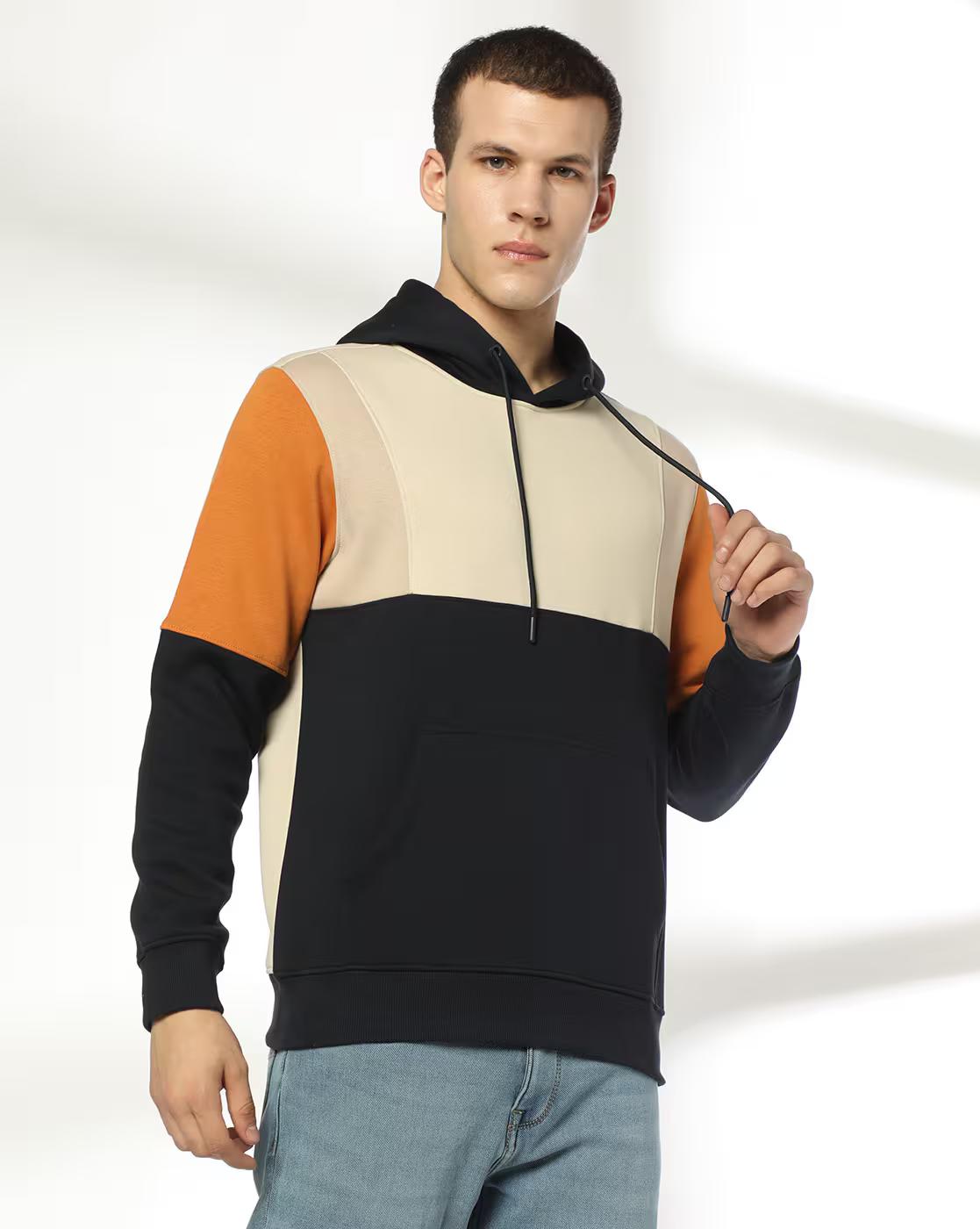 Men Colourblock Slim Fit Hoodie