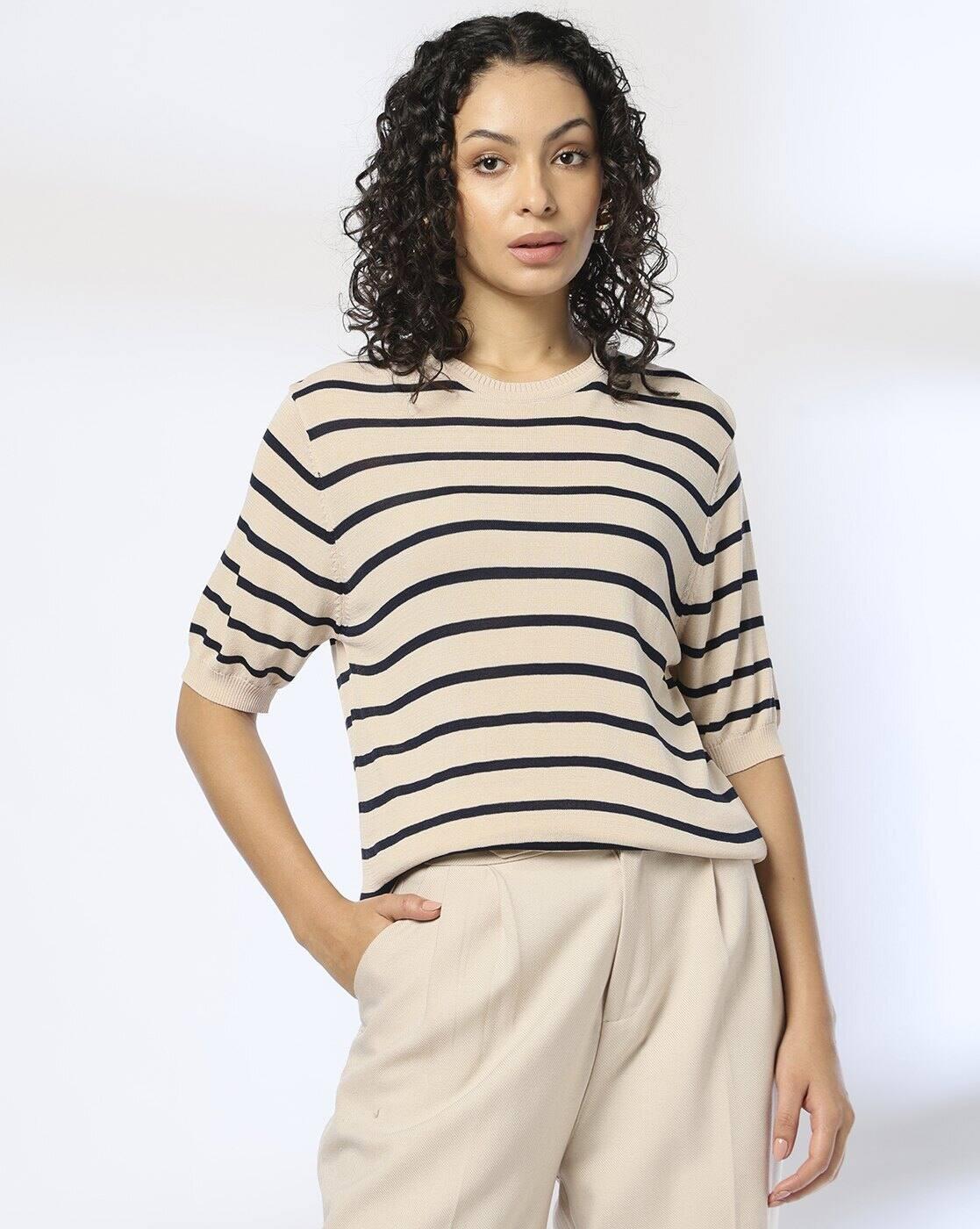 ROUND NECK STRIPER PULLOVER, Mauve, XL