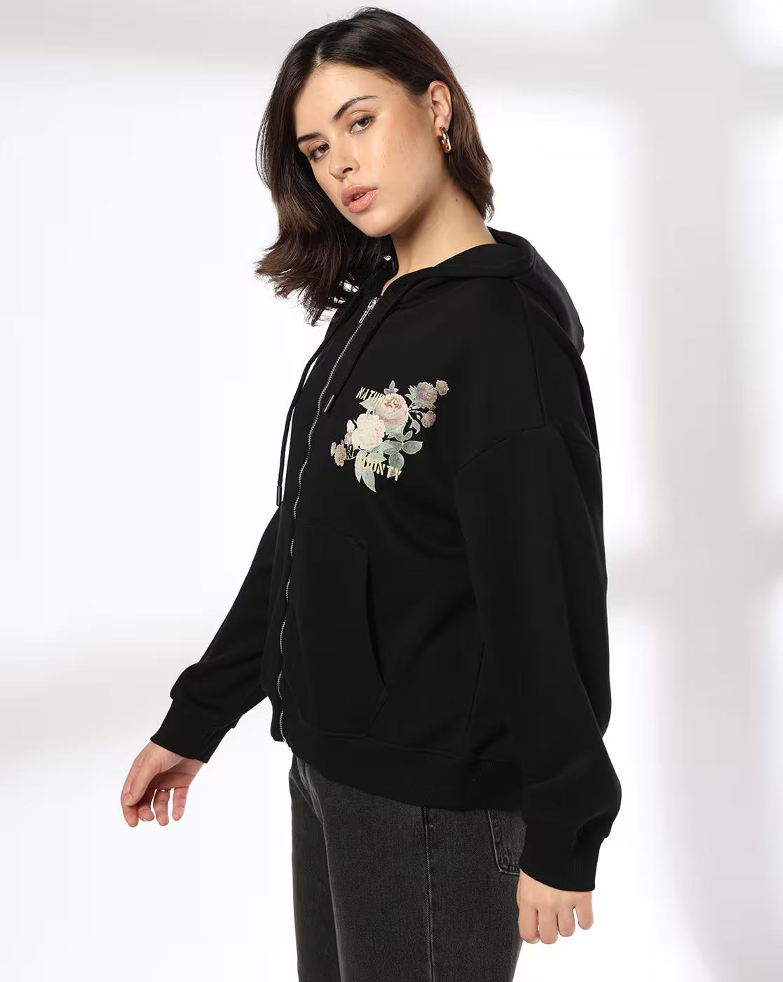 Women Printed Regular Fit Hoodie