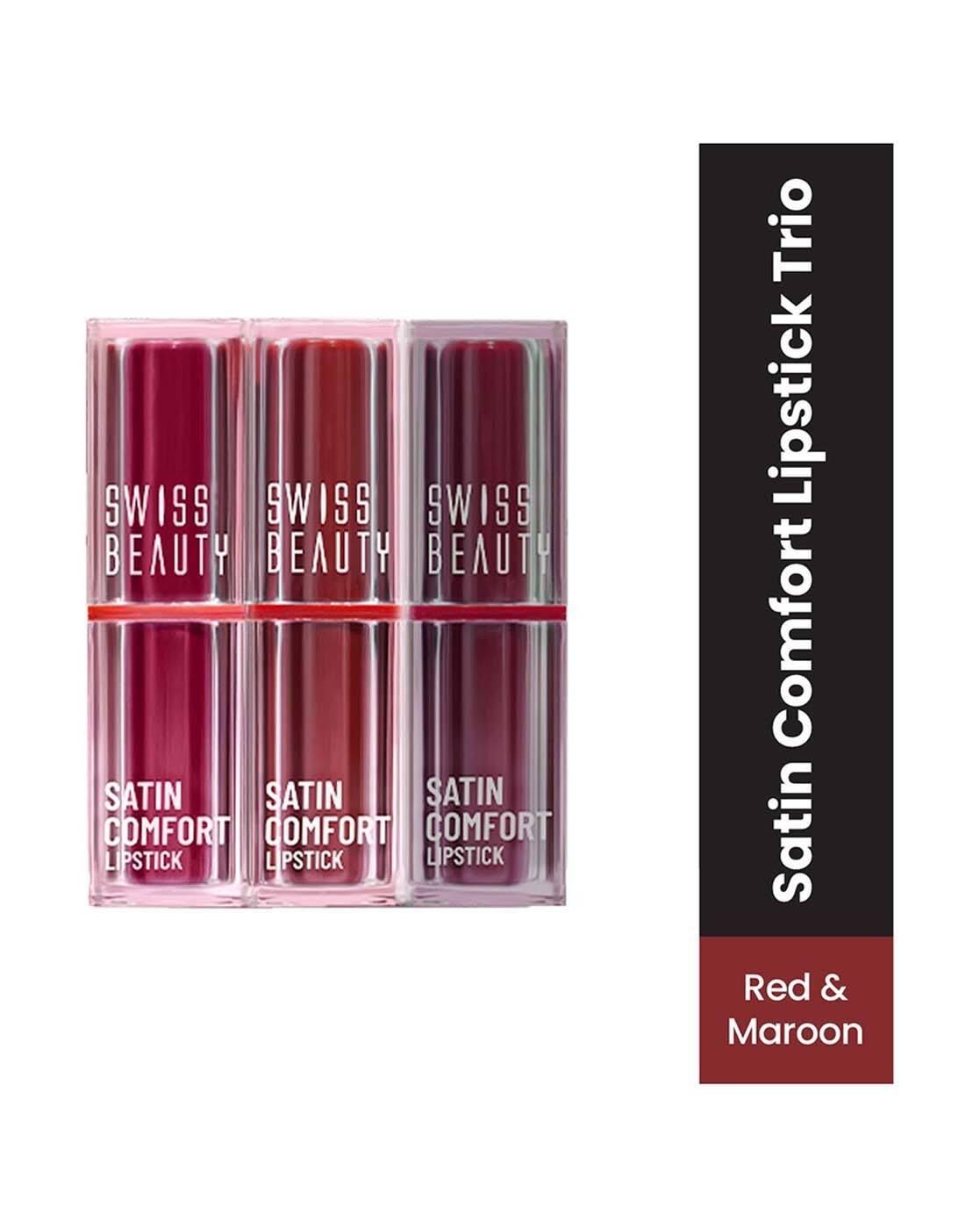 Pack of 3 Satin Comfort Lipstick Trio 3-In-1 -Red And Maroon