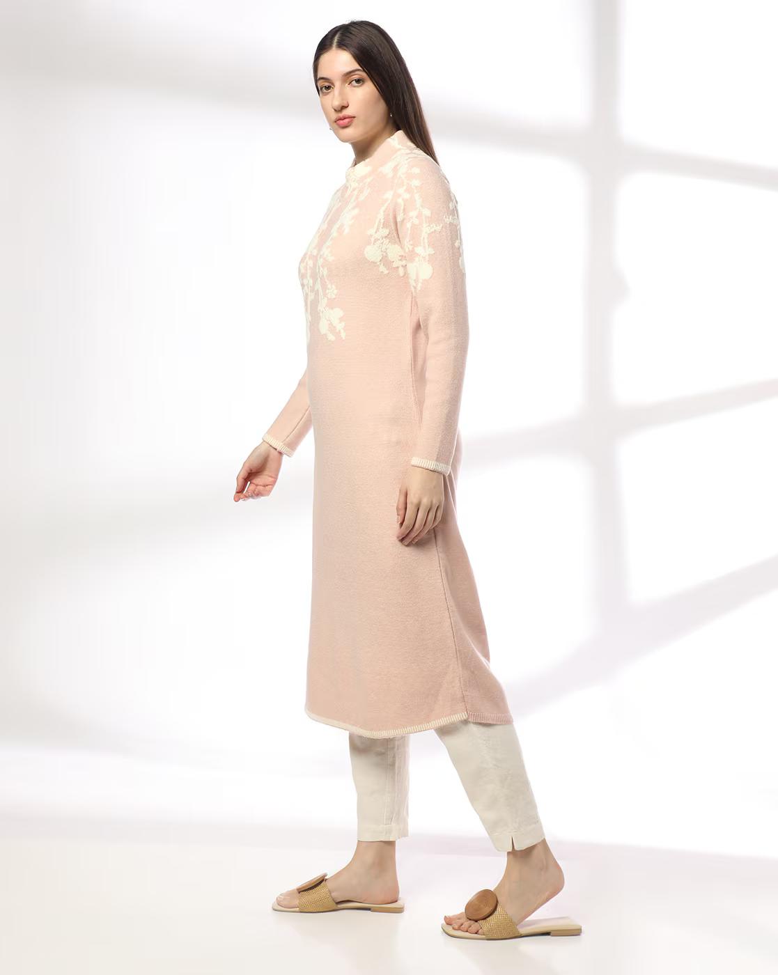 PLACEMENT FLORAL KURTA DRESS, Rose, XS
