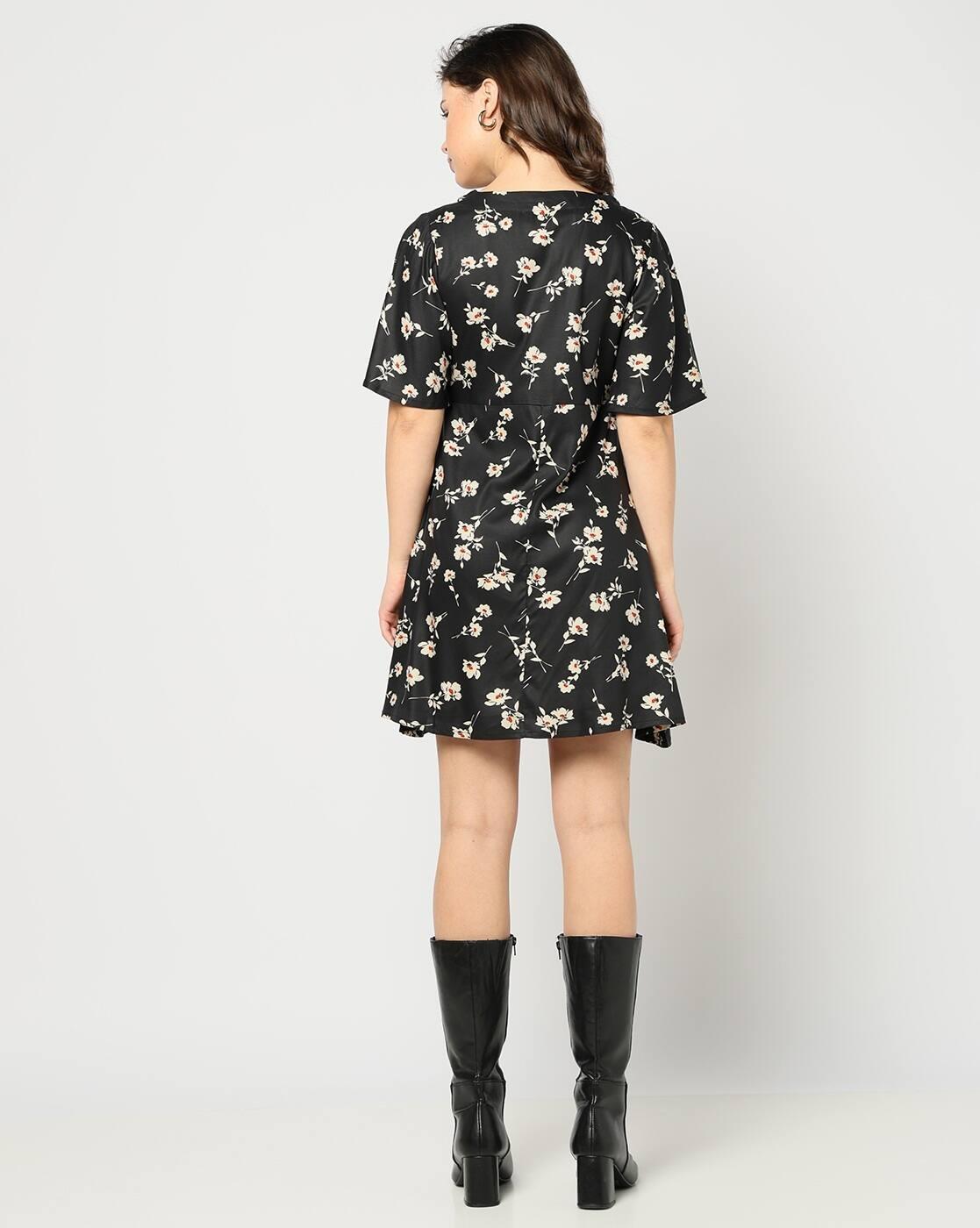 Women Floral Print V-Neck Wrap Fit & Flare Dress