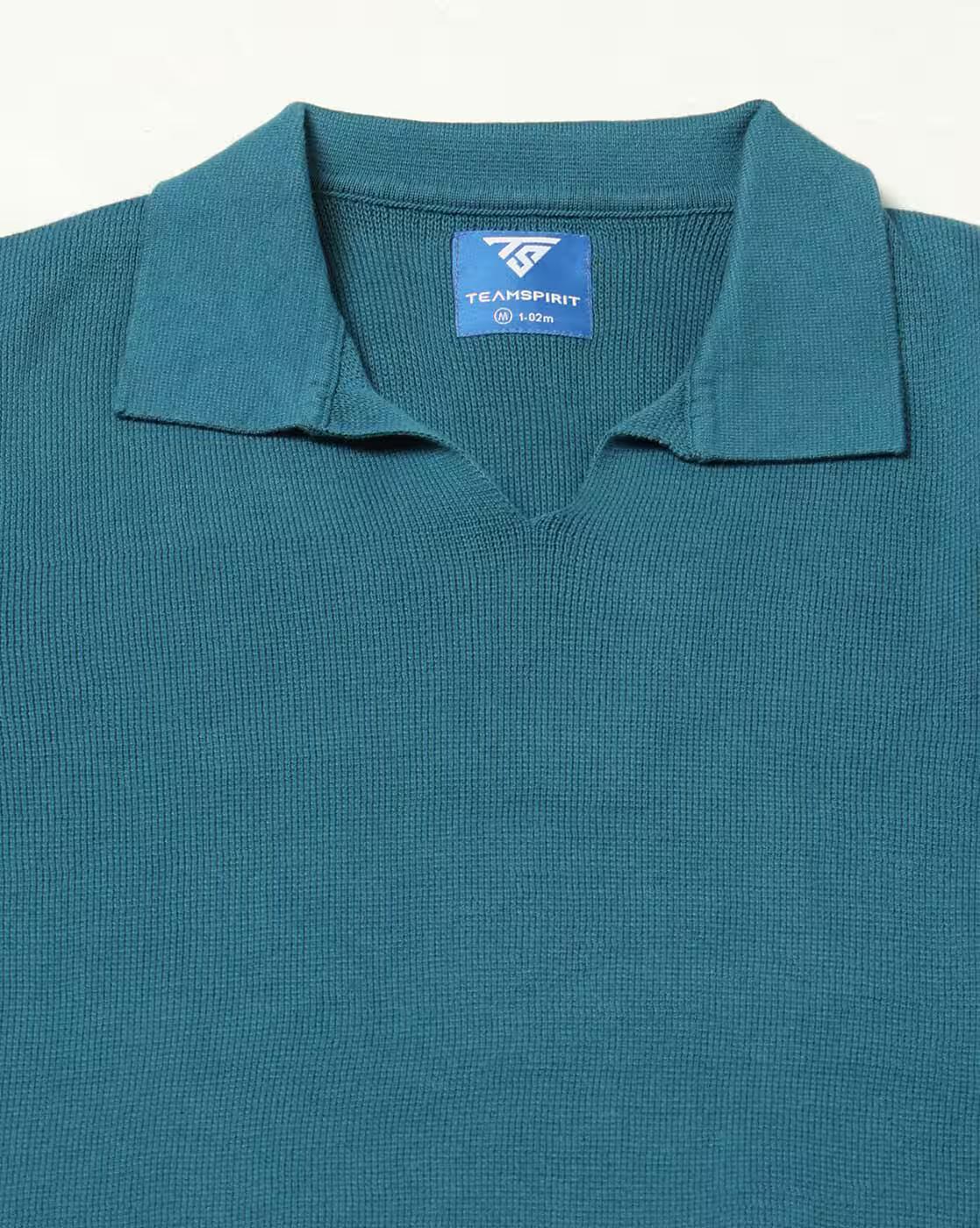 FLAT KNIT STYLE WITH V NECK COL, TEAL, L