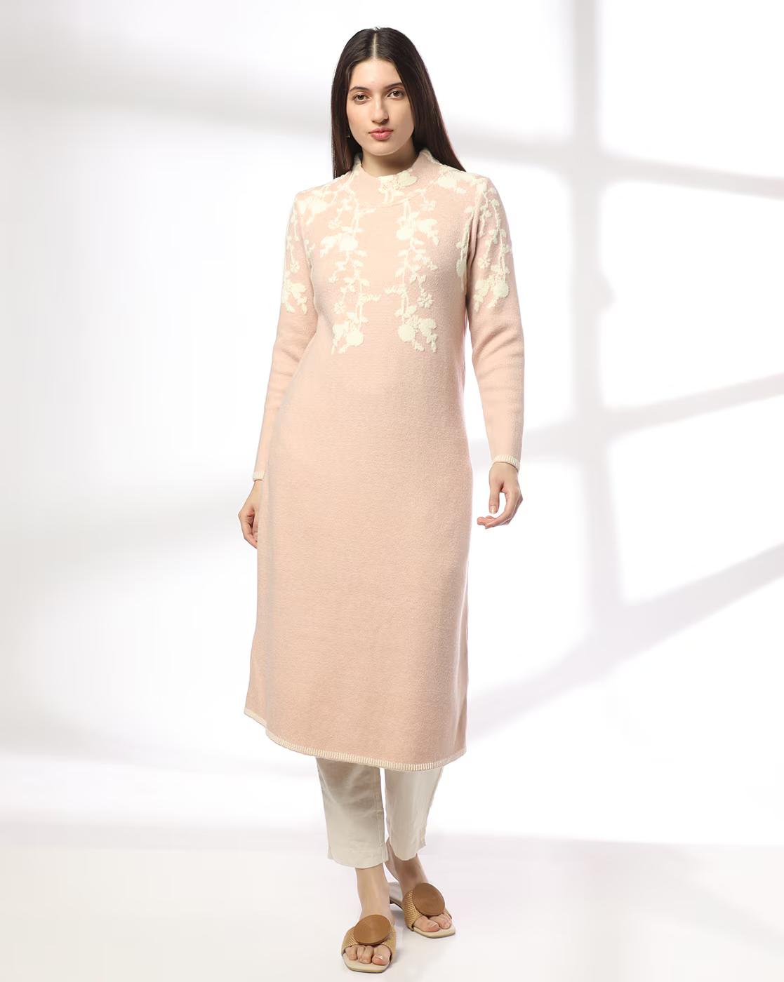 PLACEMENT FLORAL KURTA DRESS, Rose, XS