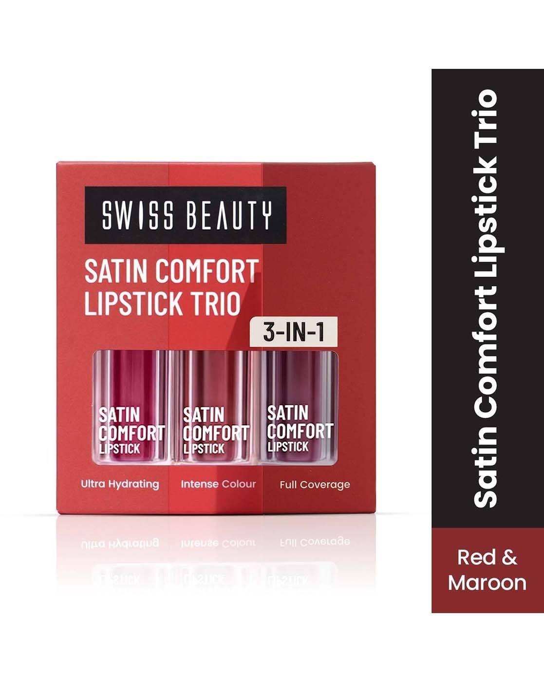 Pack of 3 Satin Comfort Lipstick Trio 3-In-1 -Red And Maroon