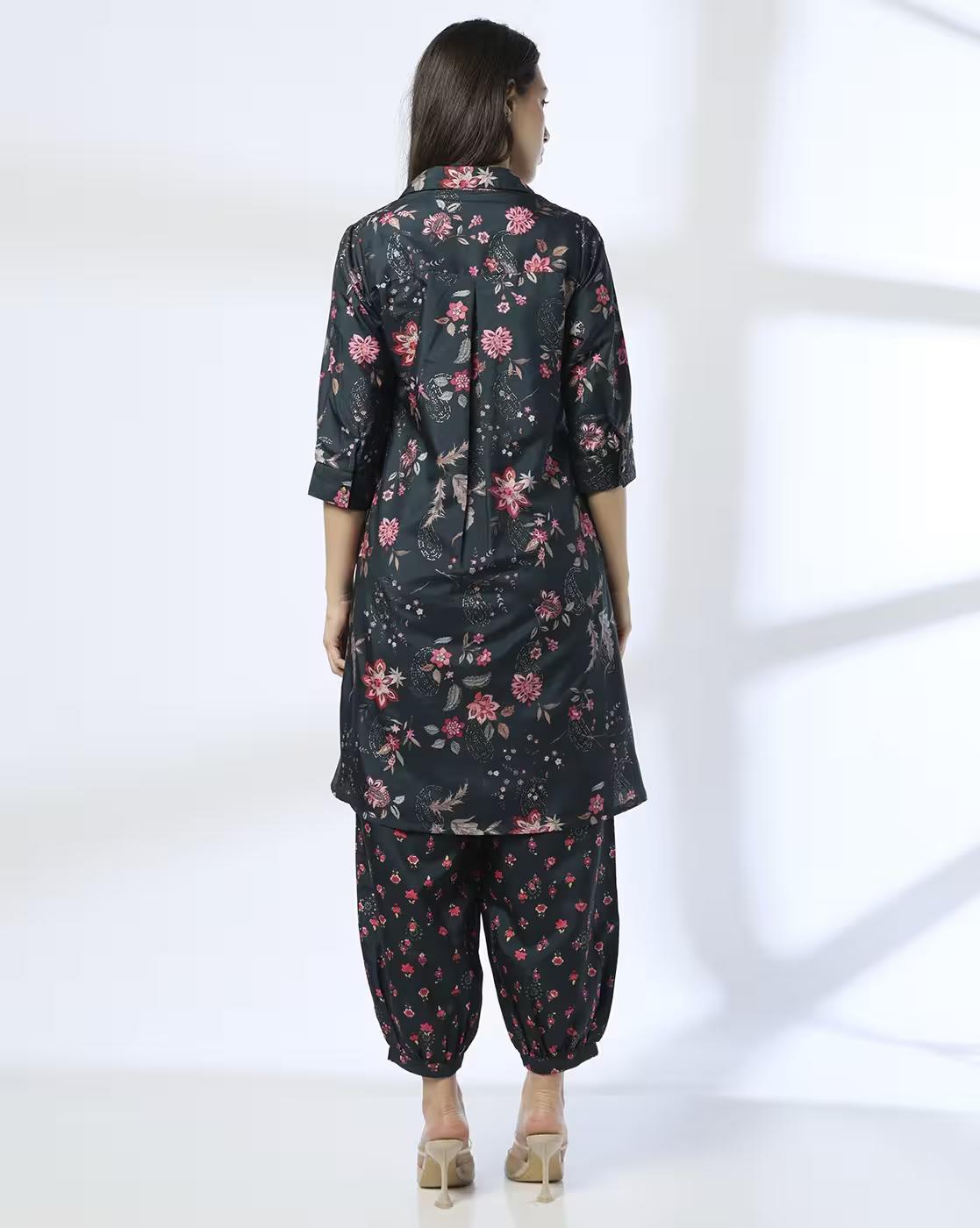 FLORAL PRINTED COLLARED, MEDIUM BLUE, S