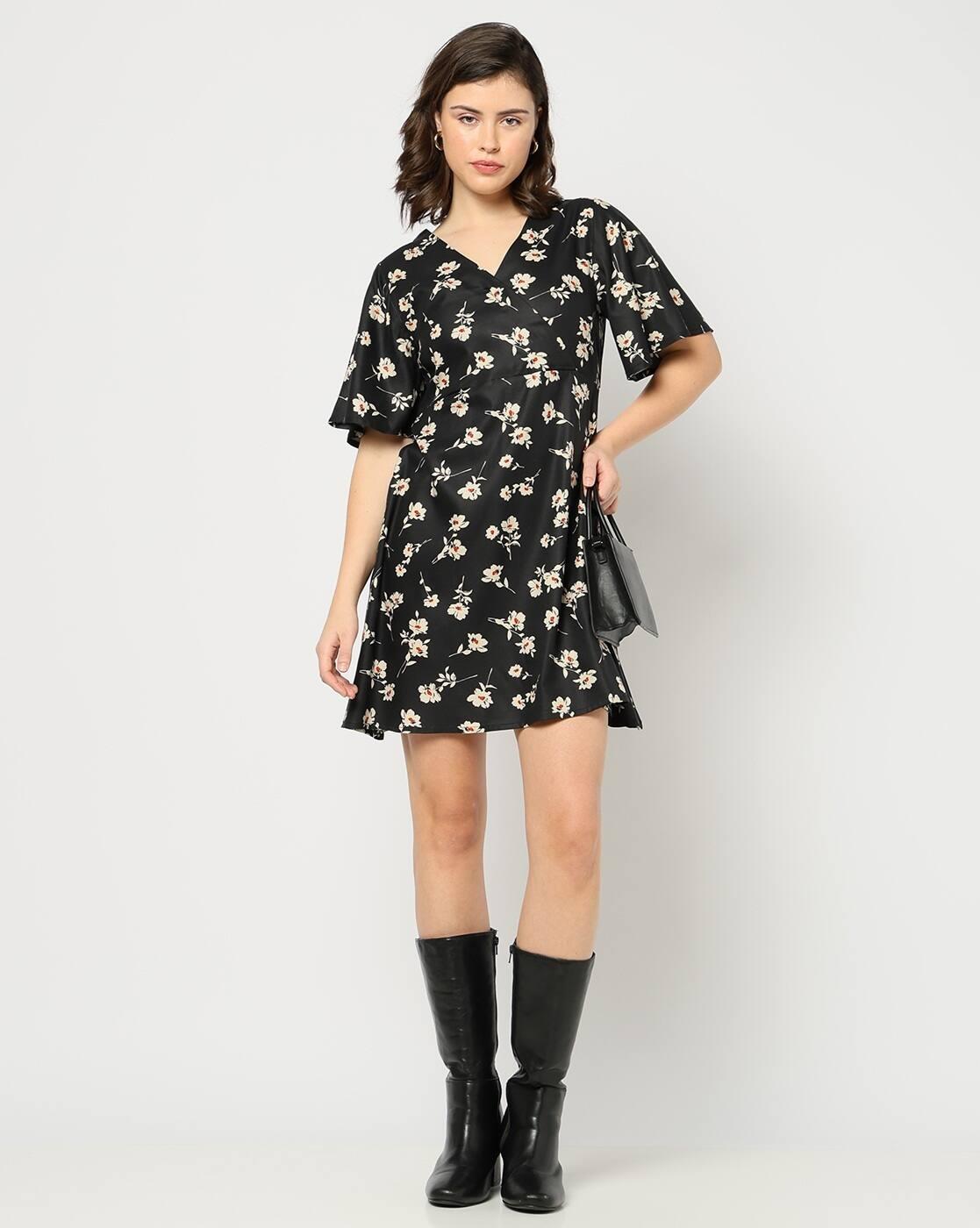 Women Floral Print V-Neck Wrap Fit & Flare Dress