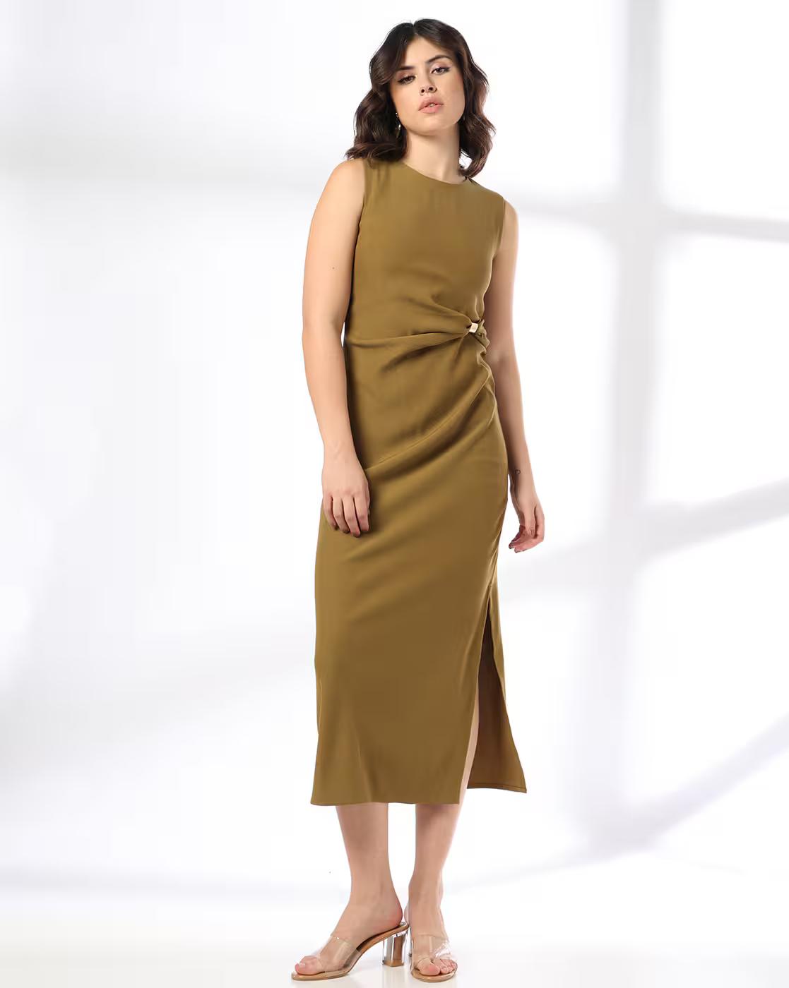 Women Round-Neck Dress with Metal Trim