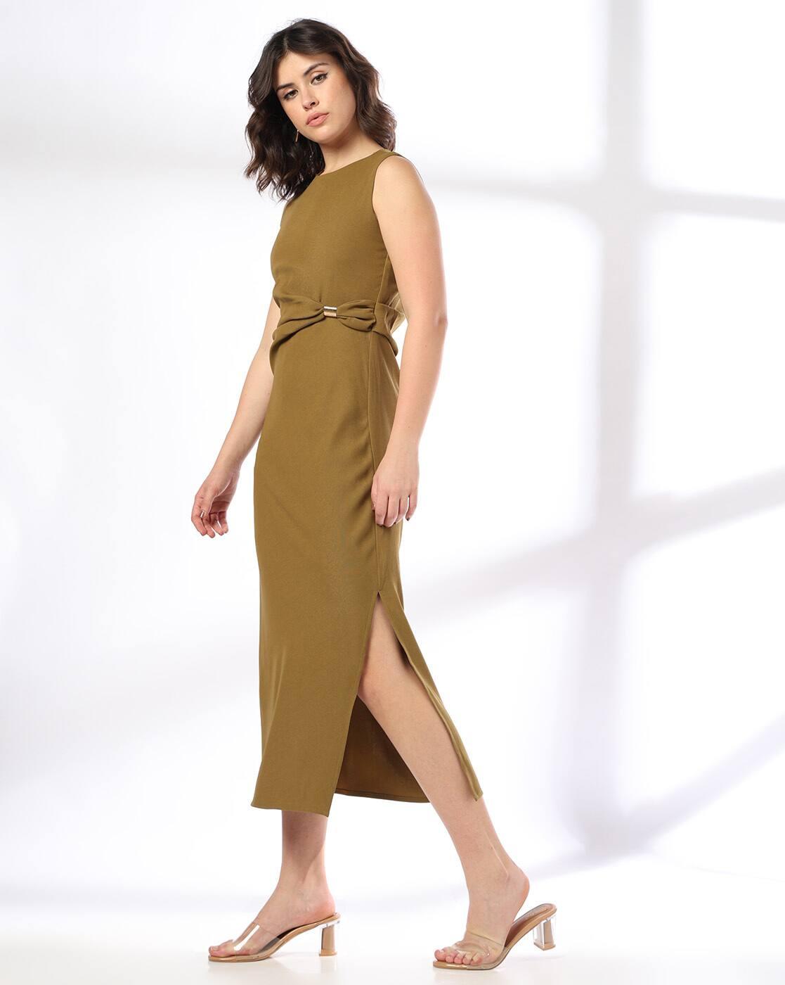 Women Round-Neck Dress with Metal Trim