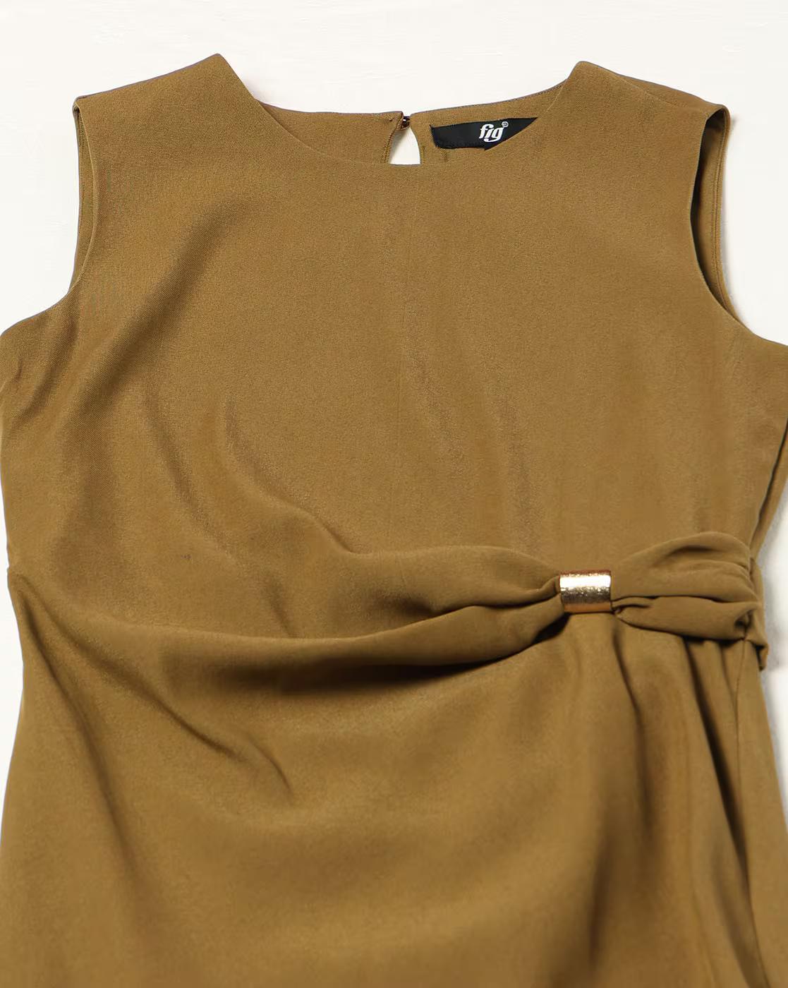 Women Round-Neck Dress with Metal Trim