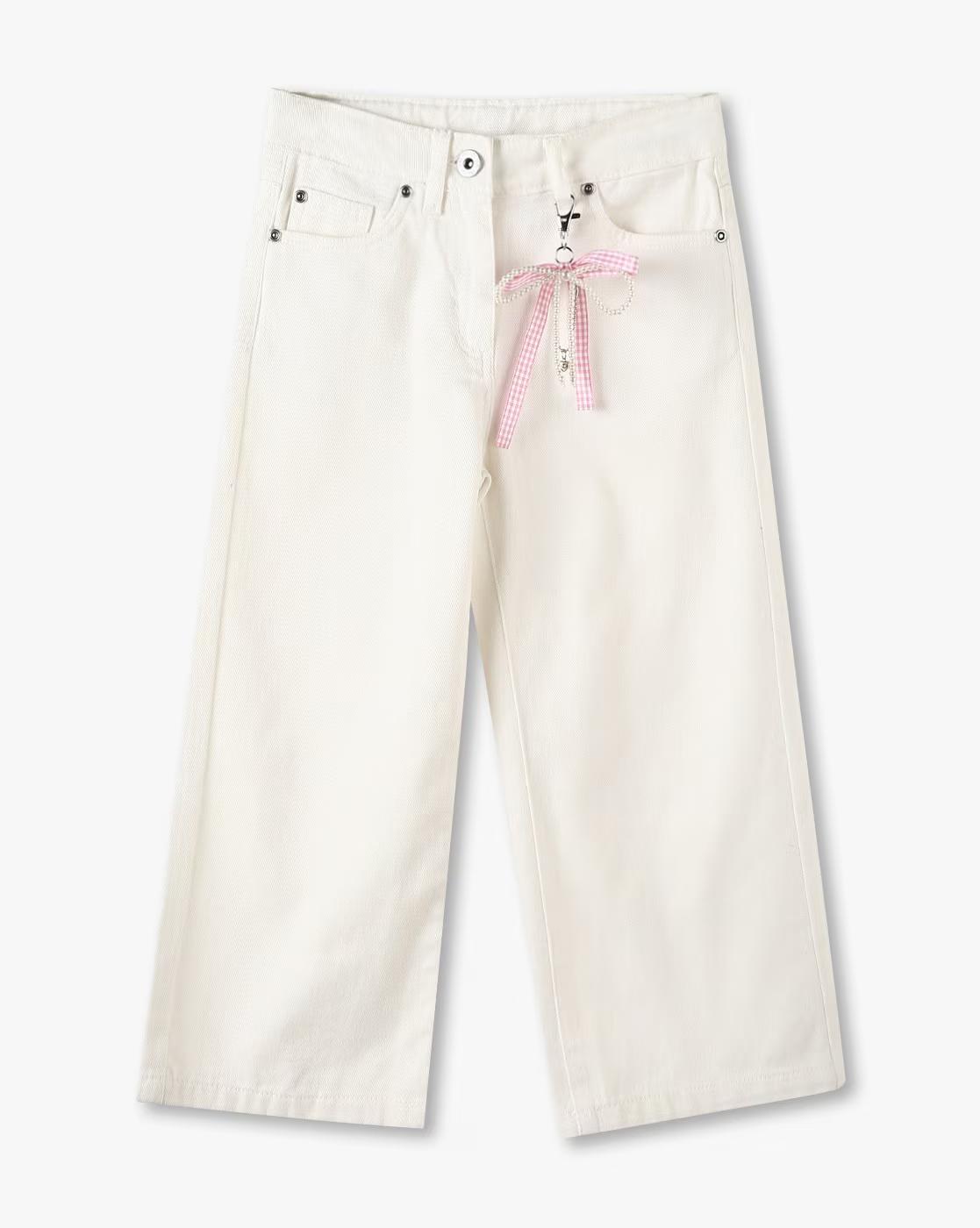 Girls Straight Fit Flat-Front Pants with Bow Keychain