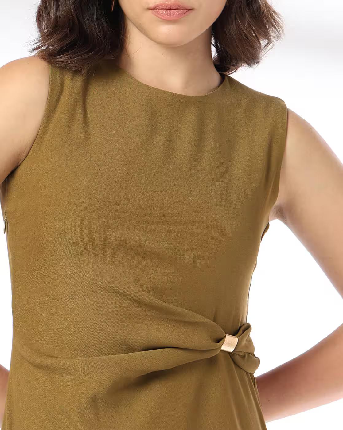 Women Round-Neck Dress with Metal Trim