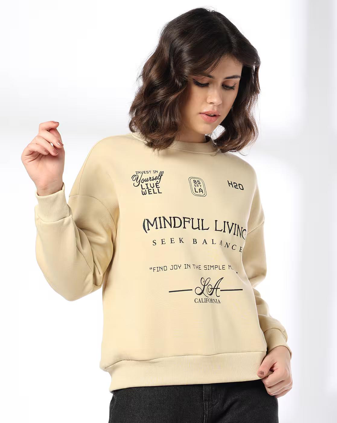 Crew Neck Sweatshirt with Fron, BEIGE, M