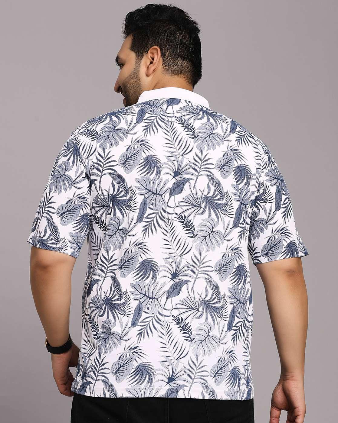 Men Leaf Print Regular Fit Polo T-Shirt with Short Sleeves