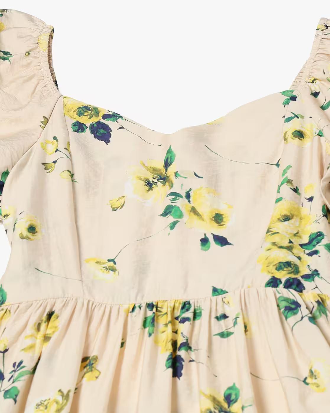 Women Floral Print Smocked Fit & Flare Dress