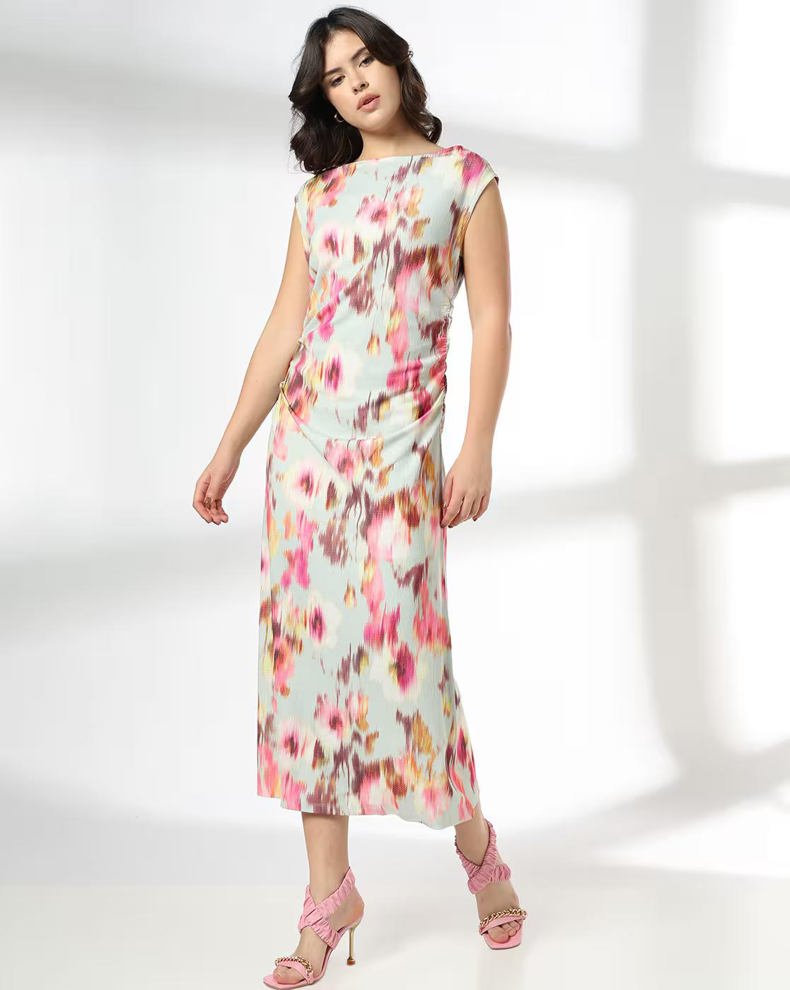 Women Boat-Neck Dress with Waist Detail