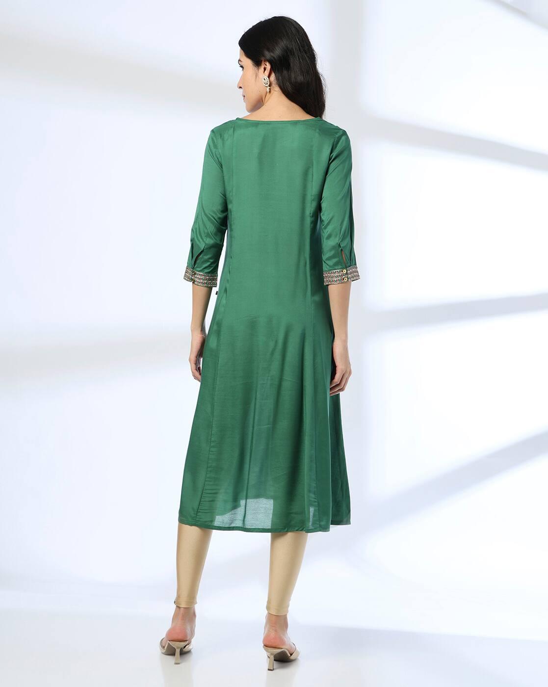 EMBROIDERED FLARED FESTIVE KUR, GREEN, M