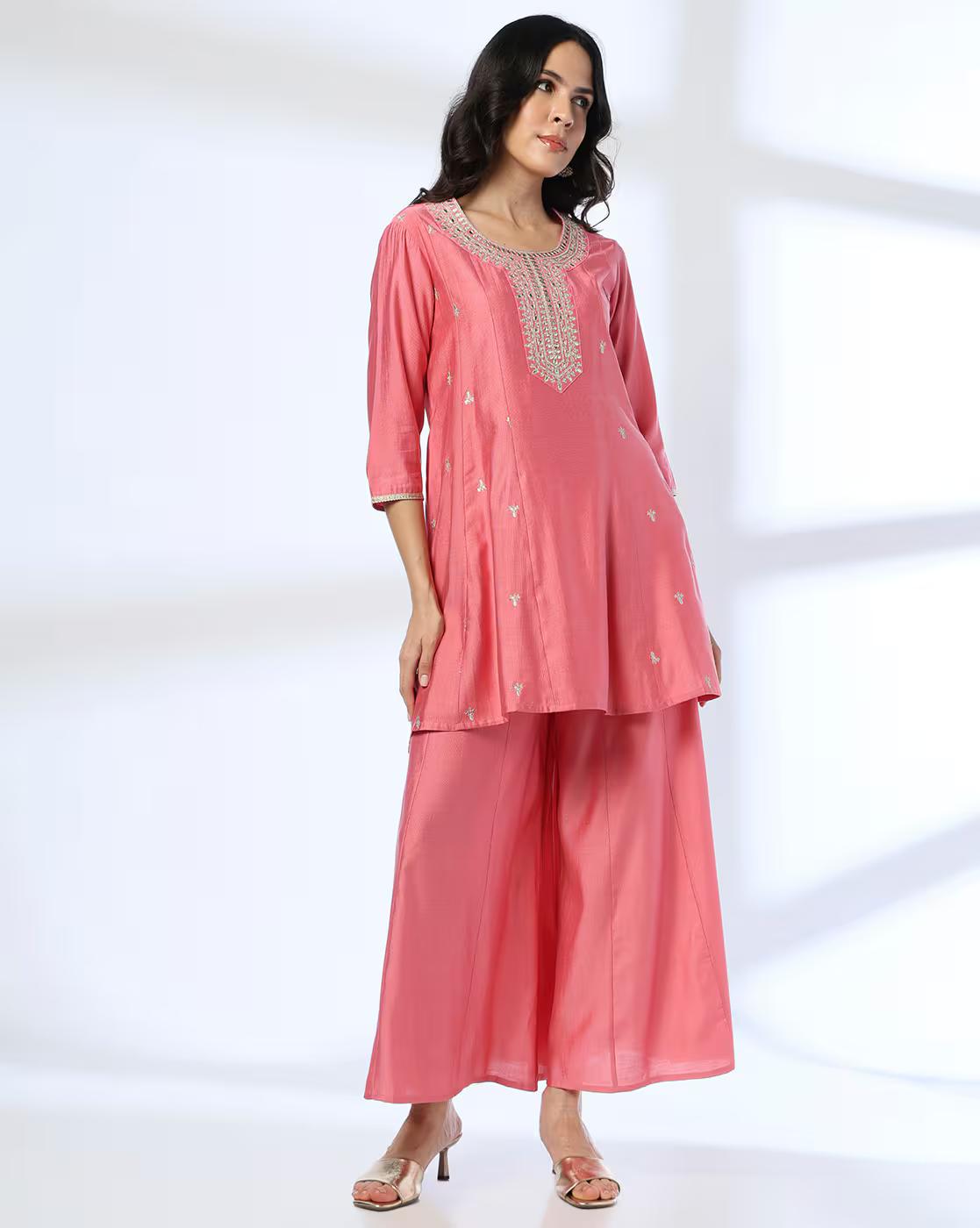Peach Varitas Short Kurta, PEACH, XS