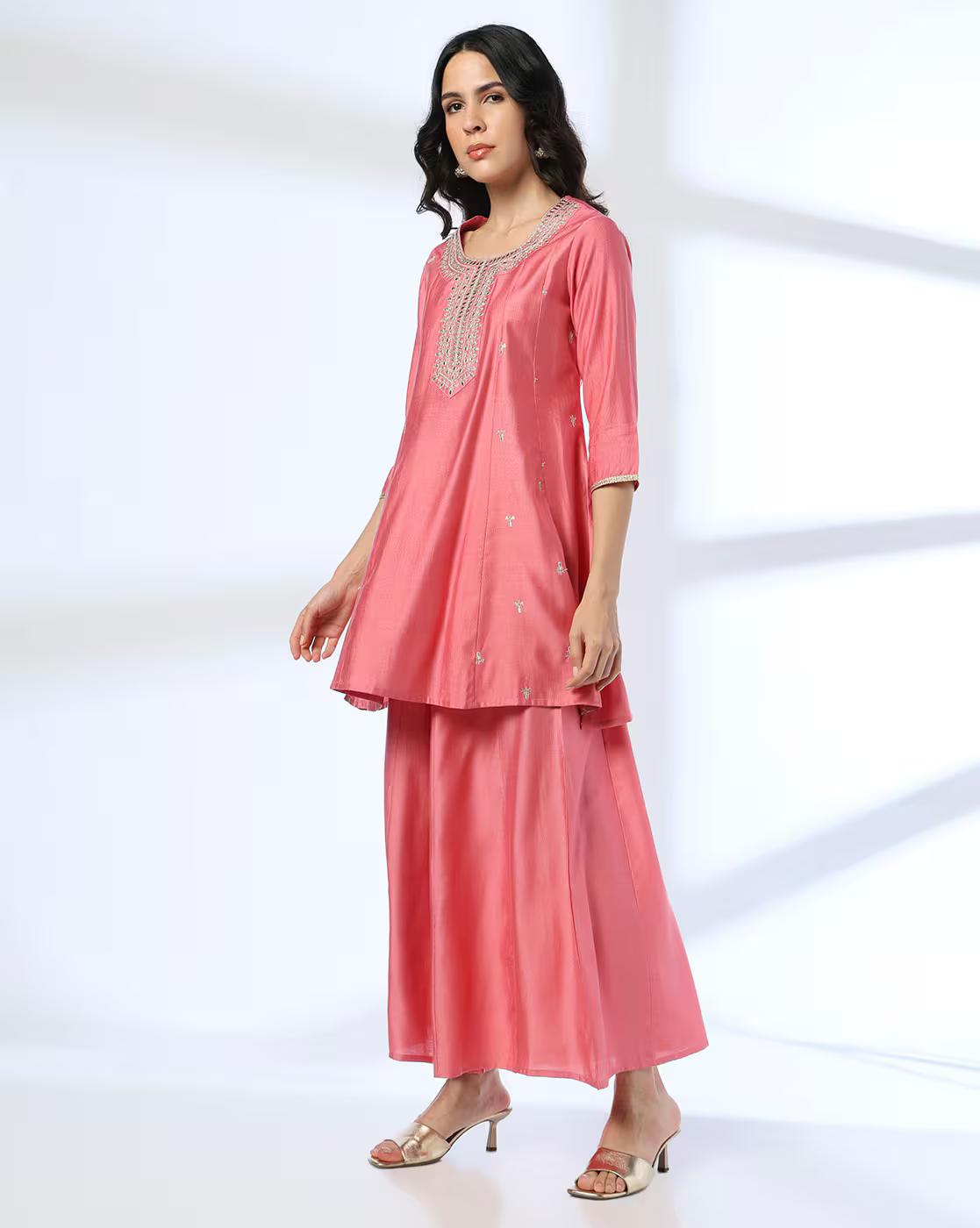 Peach Varitas Short Kurta, PEACH, XS