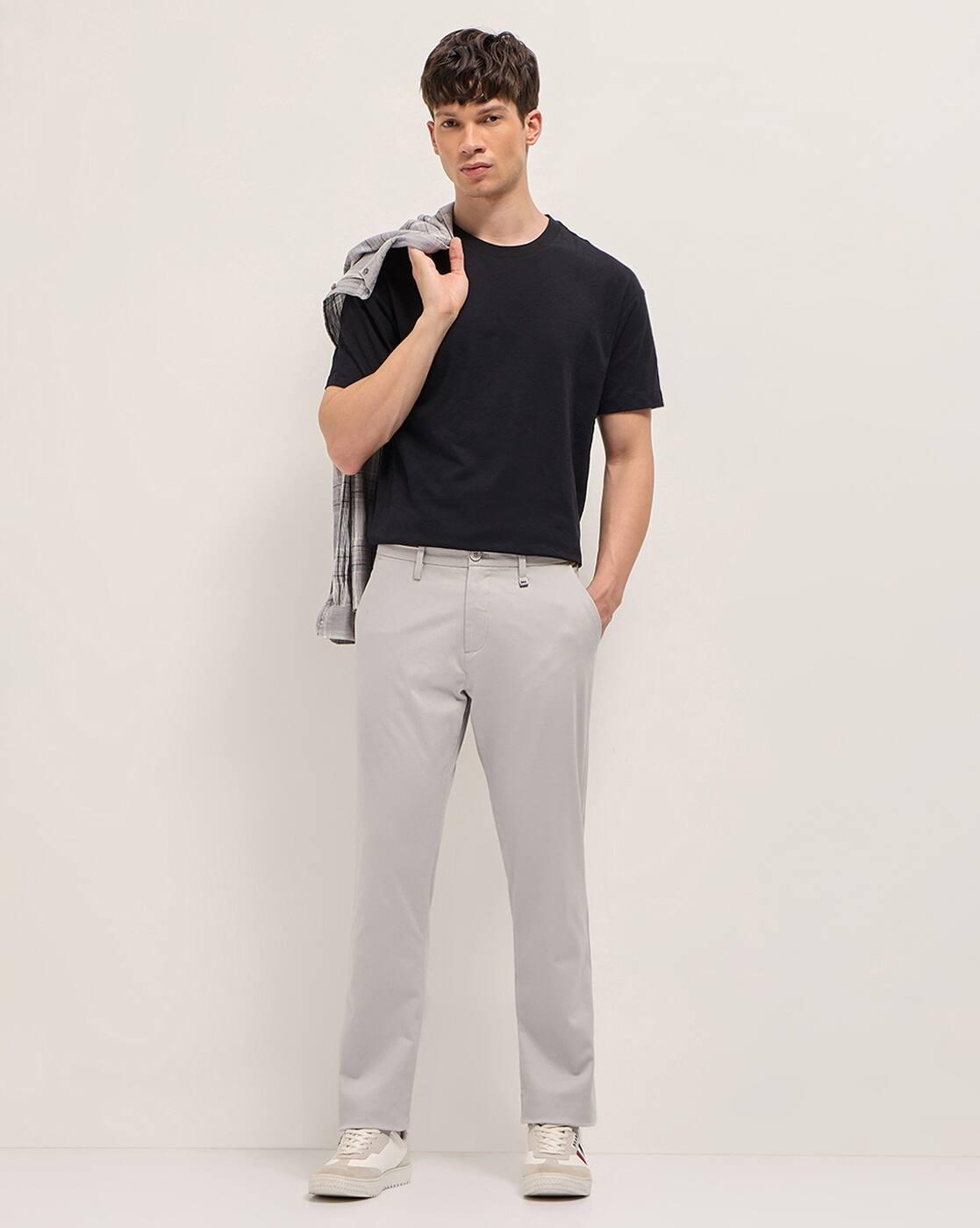 Men Straight Fit Flat-Front Casual Chinos