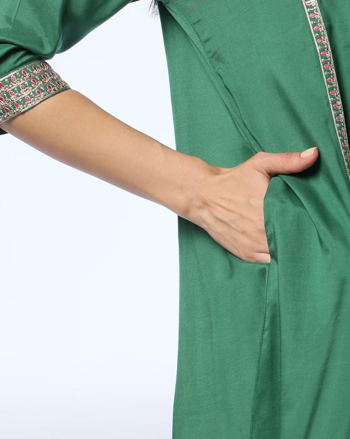 EMBROIDERED FLARED FESTIVE KUR, GREEN, M
