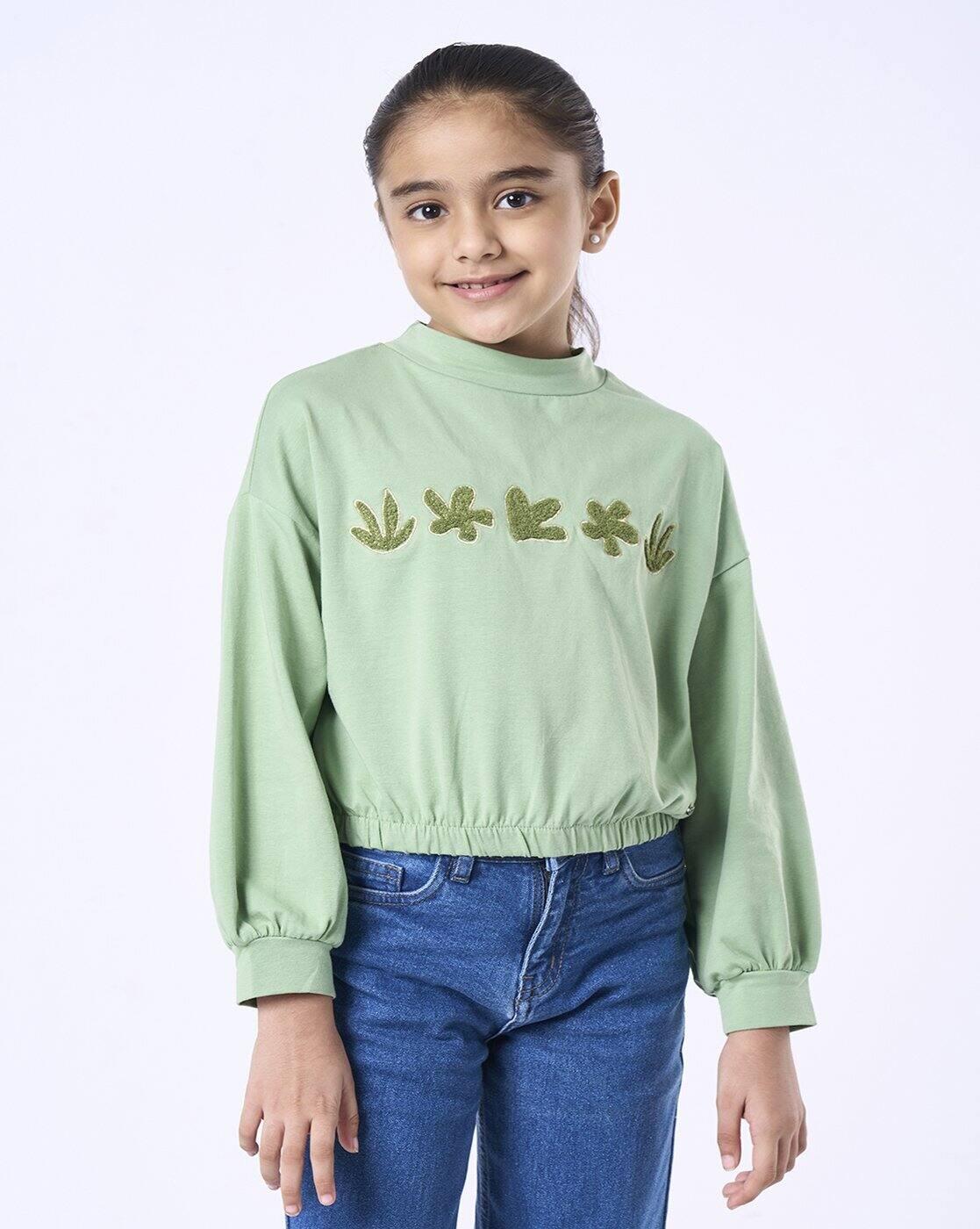Girls Embroidered Relaxed Fit High-Neck T-Shirt