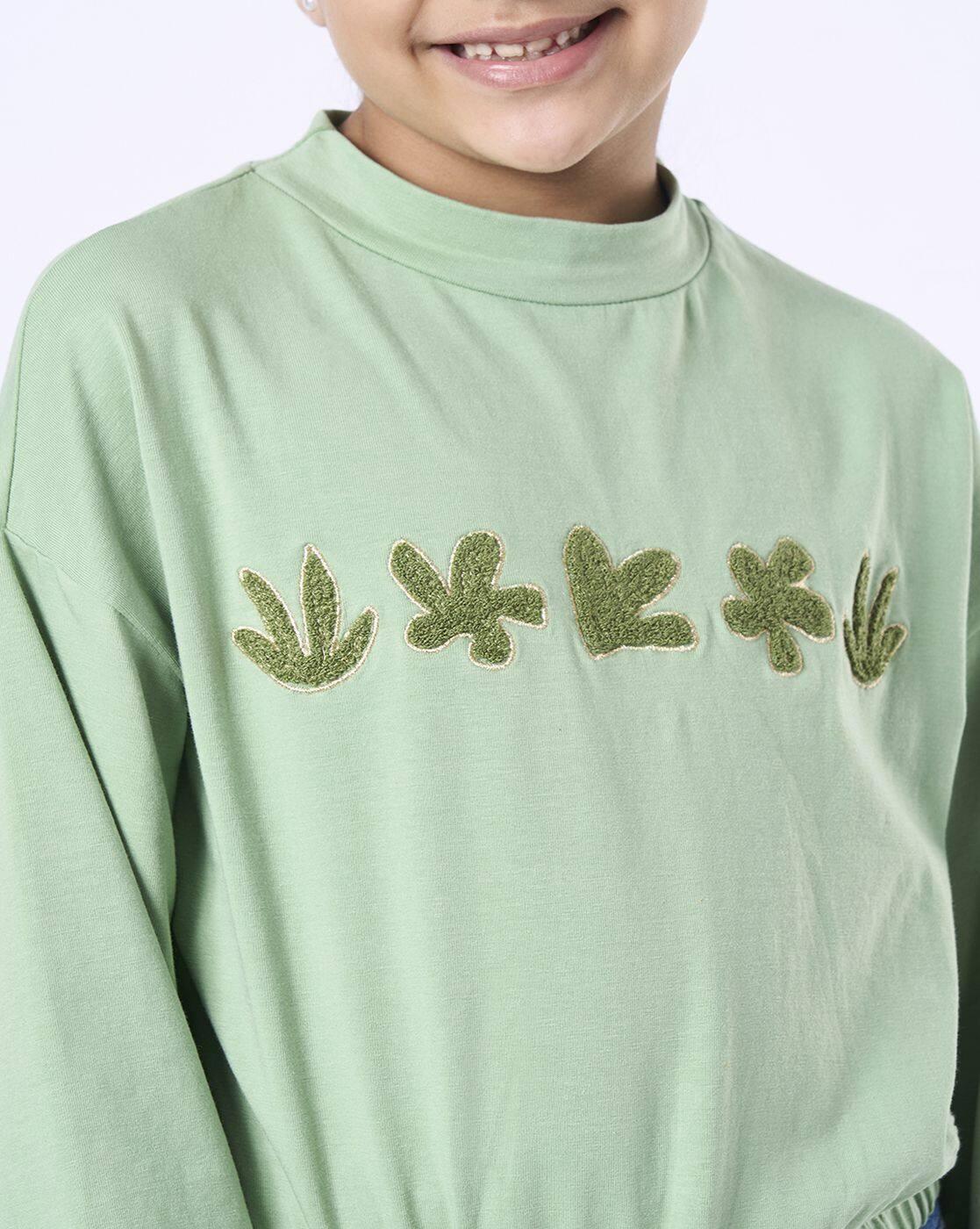 Girls Embroidered Relaxed Fit High-Neck T-Shirt