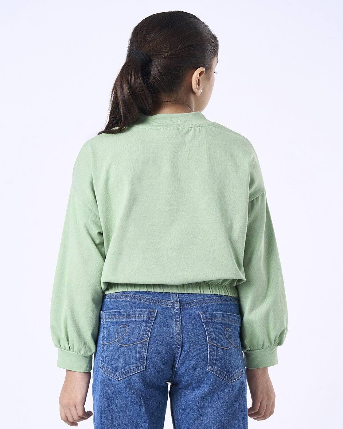 Girls Embroidered Relaxed Fit High-Neck T-Shirt