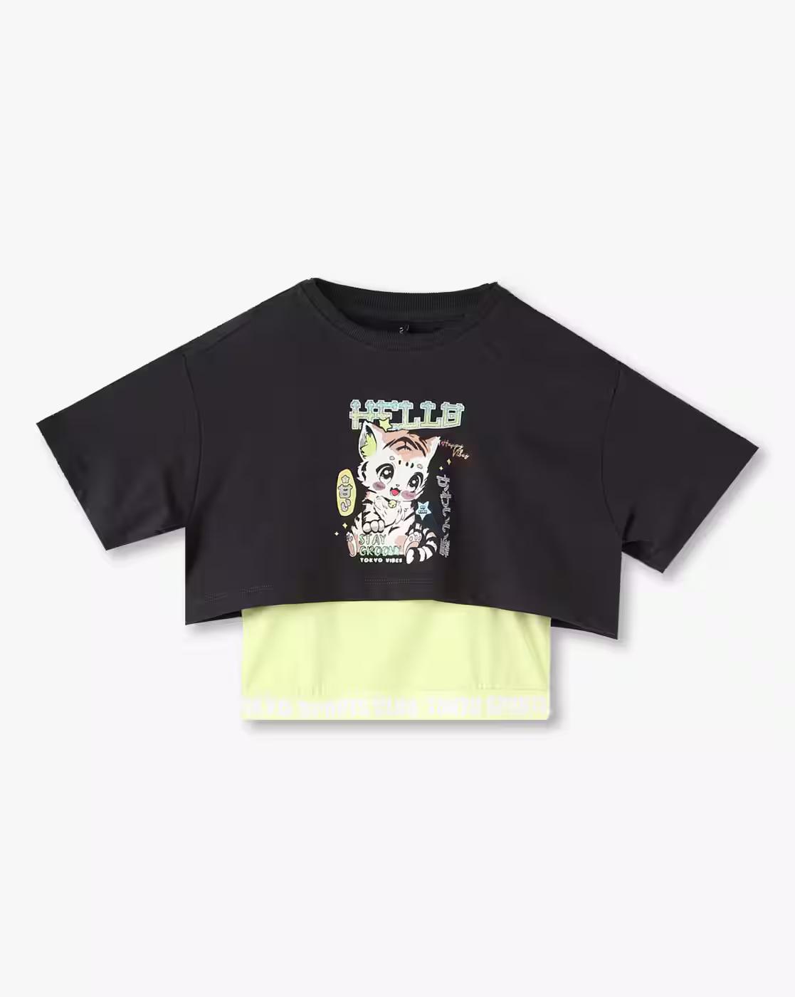 Girls Graphic Print Knit Crop Top