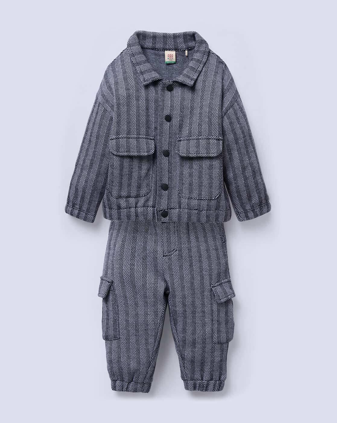 Boys Patterned Cotton Shirt & Joggers Set