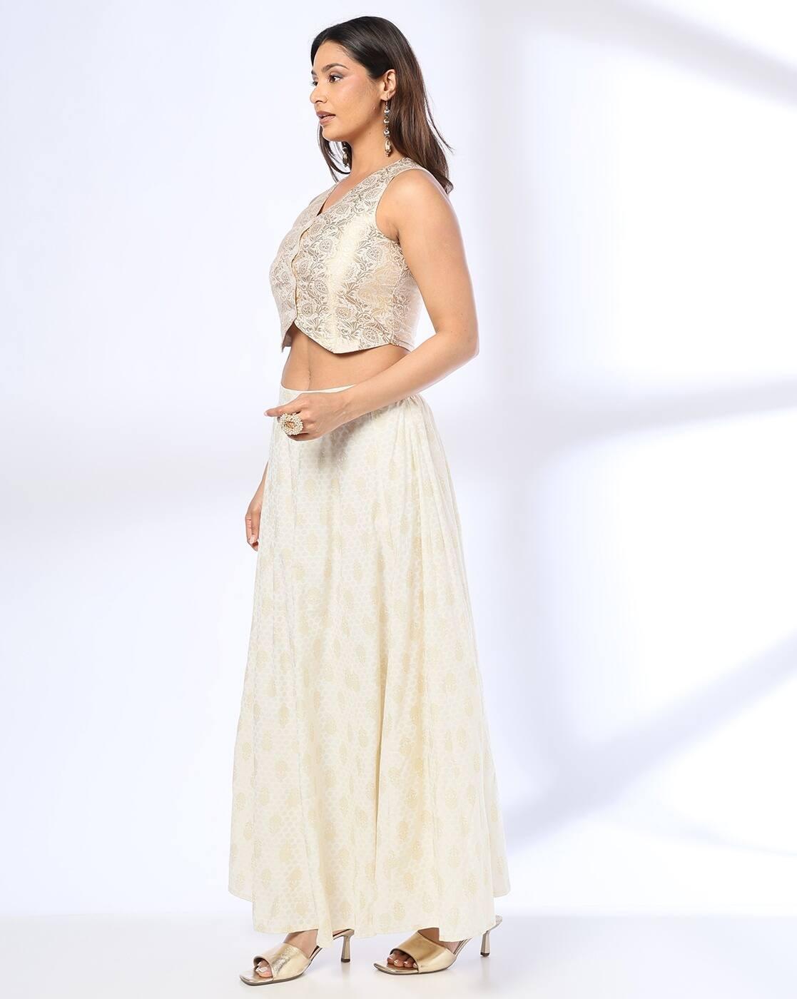 Women Floral Woven Crop Top & Palazzos Set